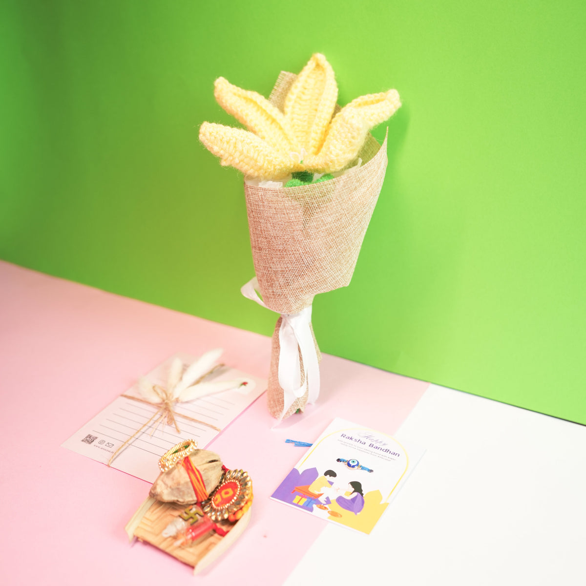 Handcrafted Yellow Tulip Rakhi Hamper – Premium Rakhi Gift Set - https://artecasa.in/