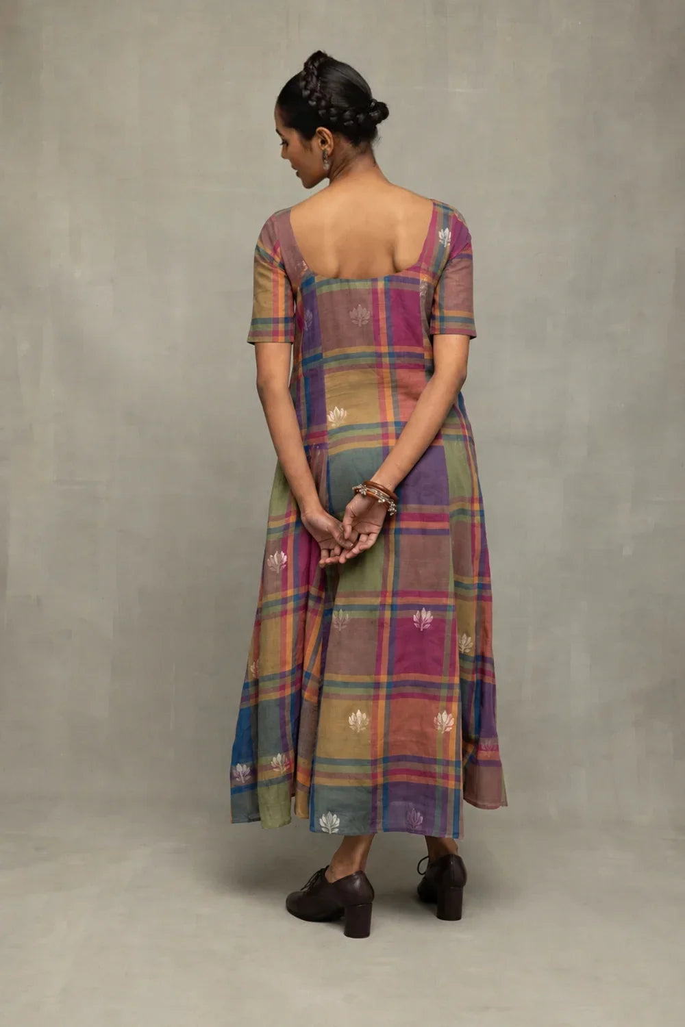 Multicolor Golden Shalpa Jamdani Dress-Sutra Art of Clothing