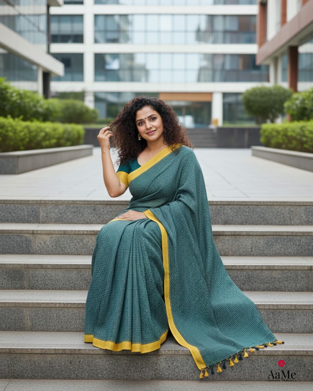 Neerja handloom cotton saree styled as an elegant saree for office wear