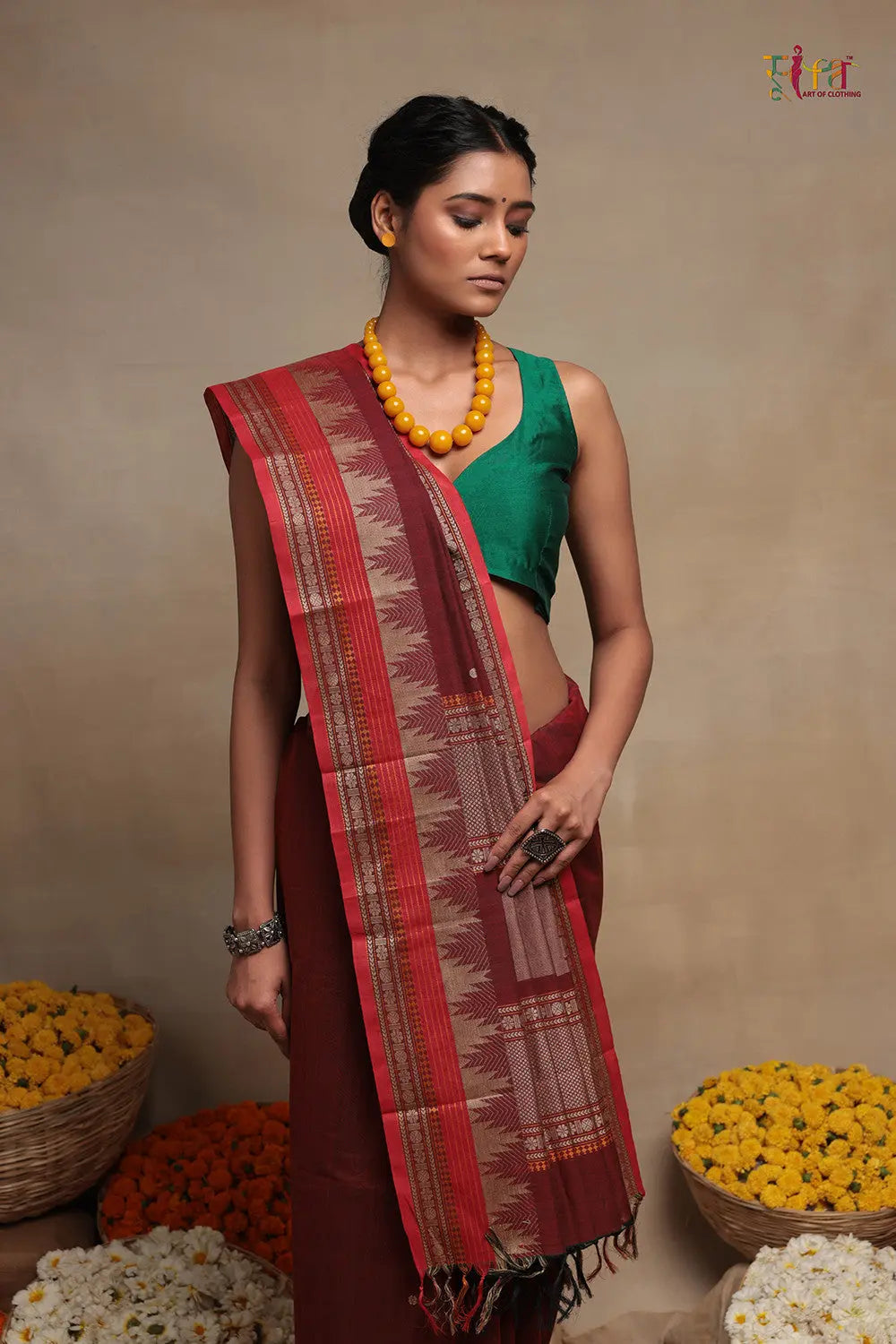 Maroon Handloom Pure Cotton Kanchi Saree-Sutra Art of Clothing