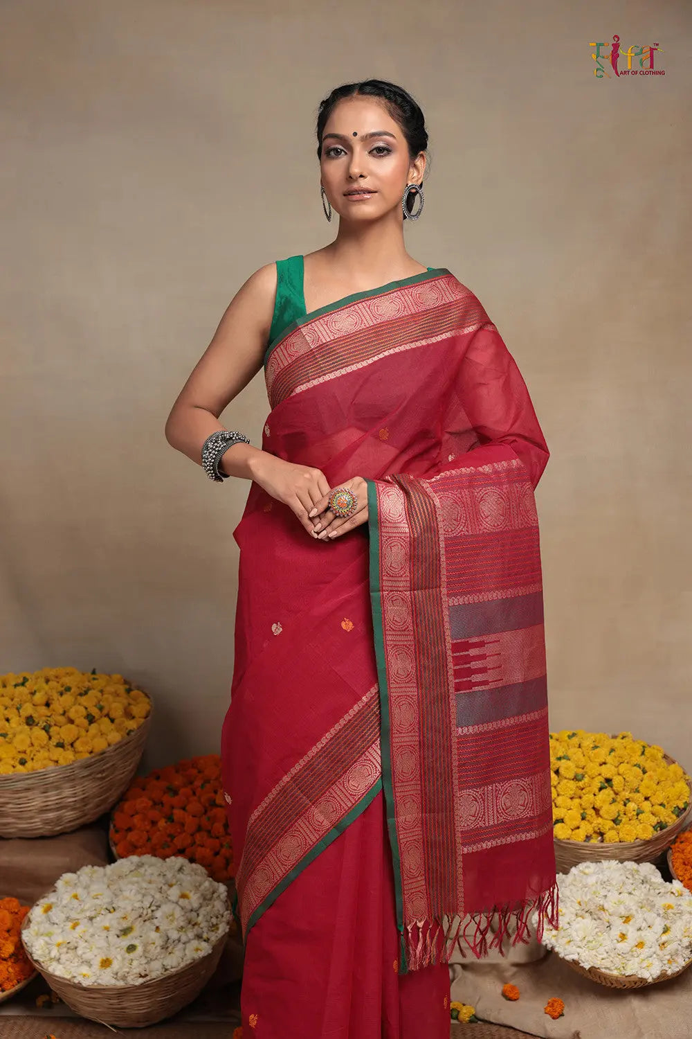 Handloom Magenta Pure Cotton Kanchi Saree-Sutra Art of Clothing