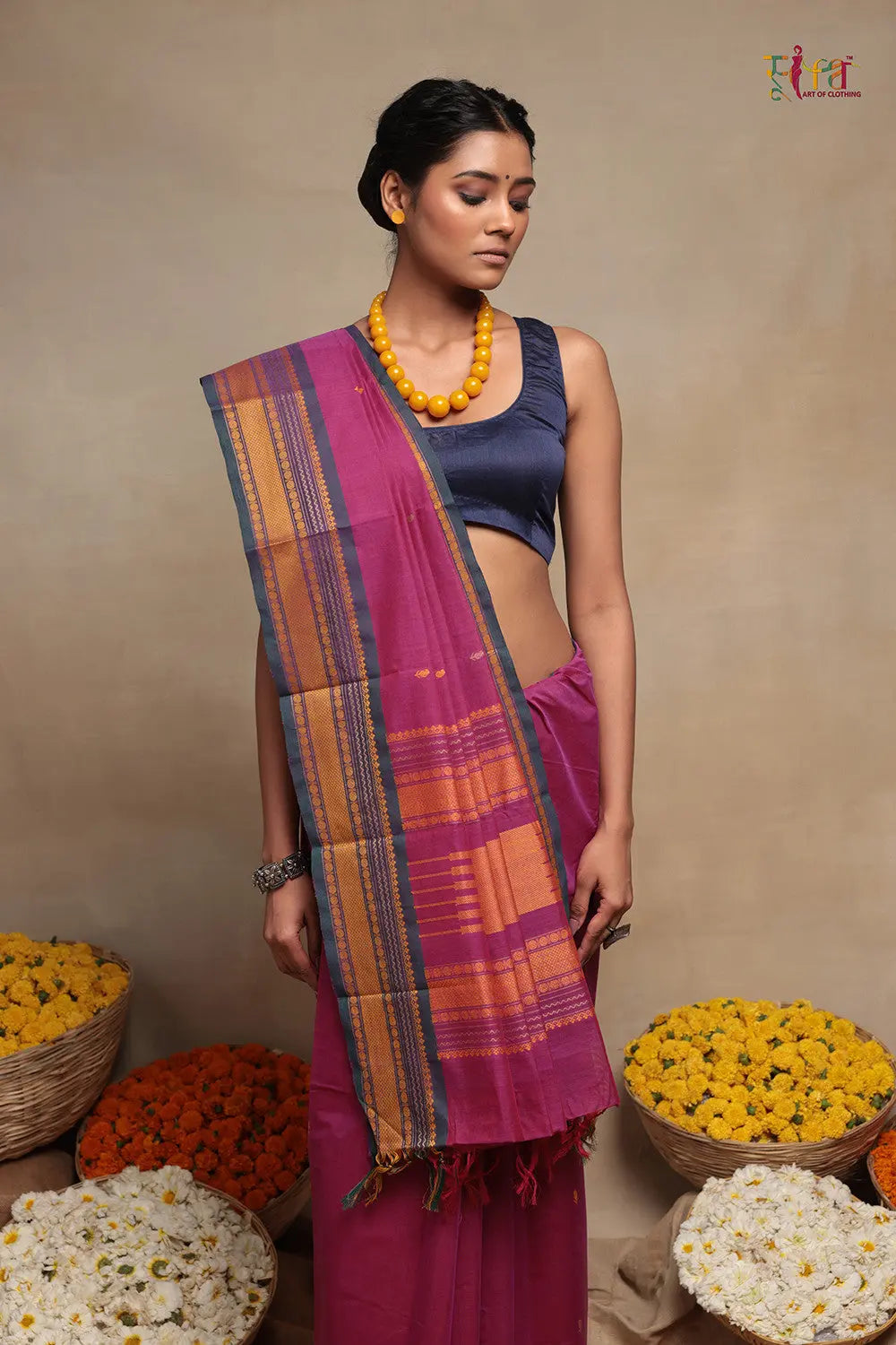 Pink Handloom Kanchi Cotton Saree-Sutra Art of Clothing