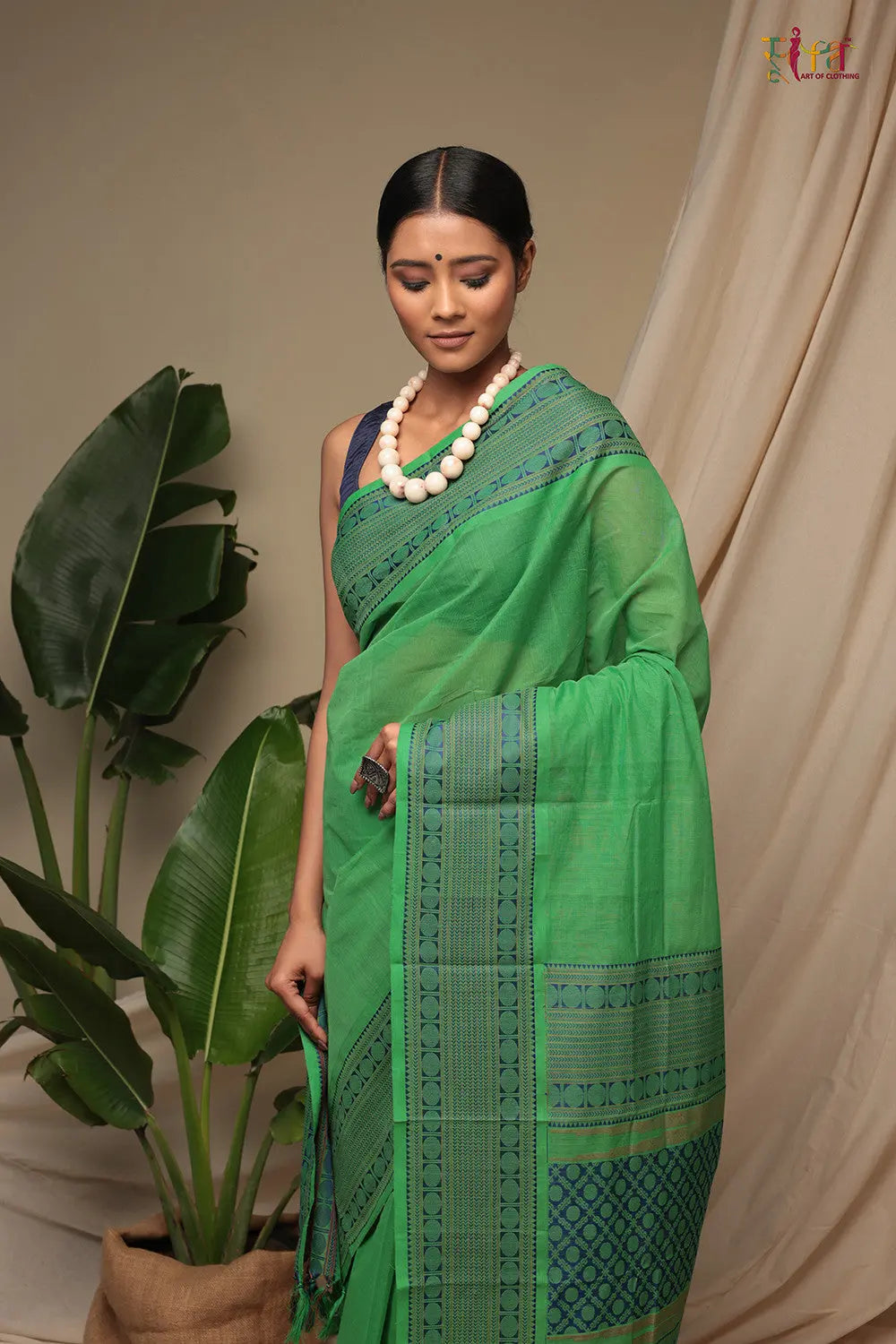 Green Pure Cotton Handloom Kanchi Saree-Sutra Art of Clothing