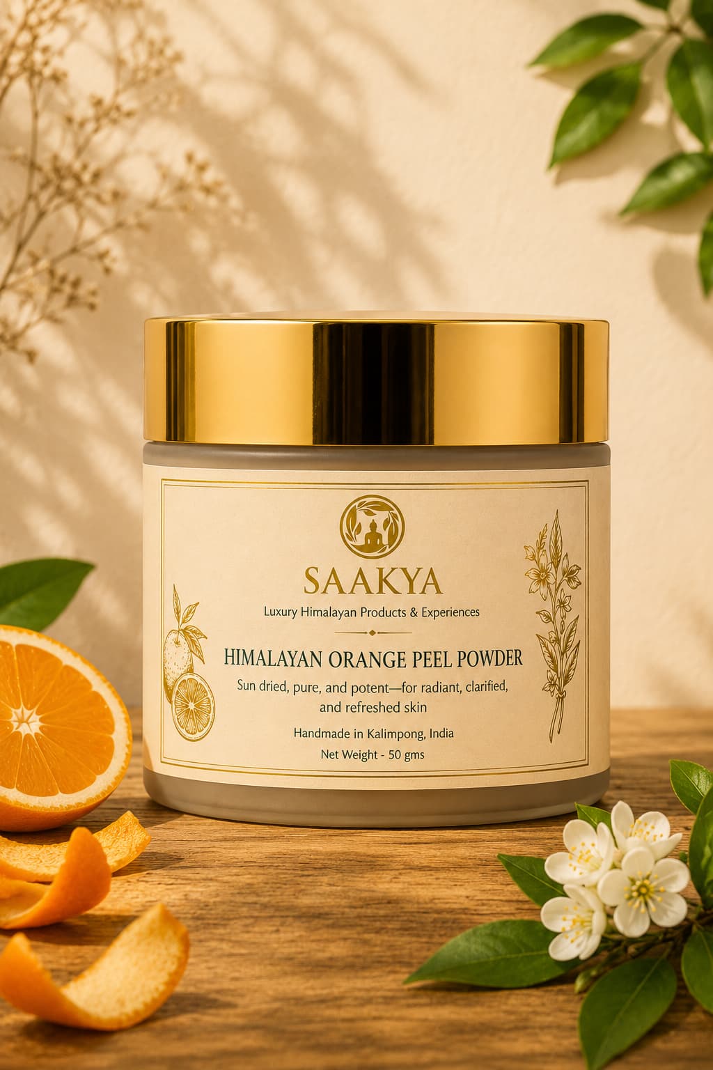 Saakya Himalayan Orange Peel Scrub handcrafted with natural Himalayan botanicals for gentle exfoliation.