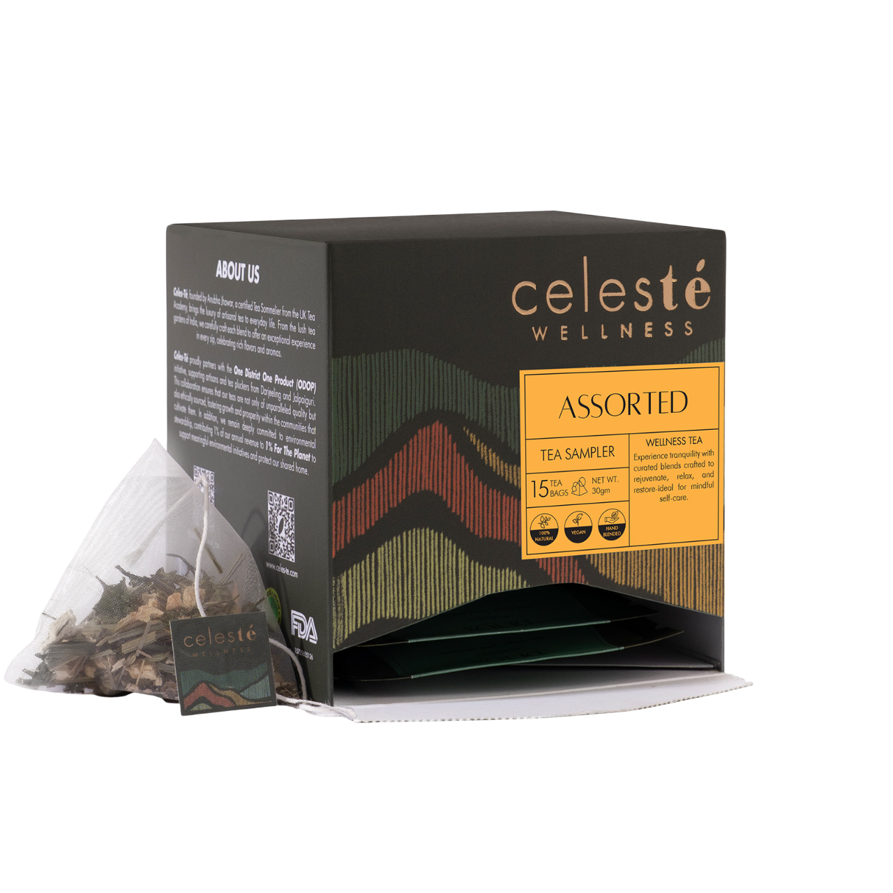 Assorted Tea Bags | Herbal & Green Tea Sampler - 15 Count - CELESTE