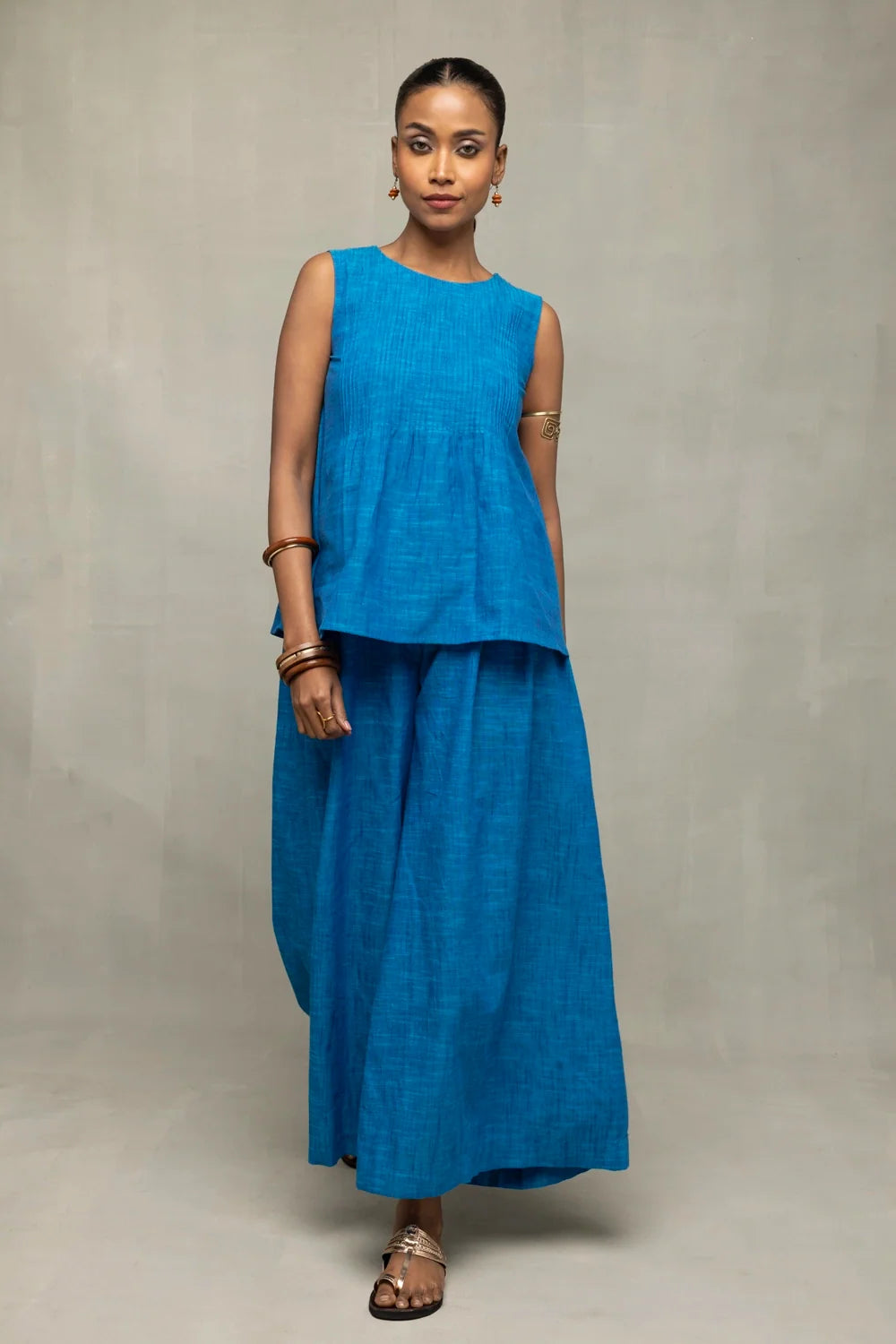 Azure Blue Textured Palazzo Pant-Sutra Art of Clothing