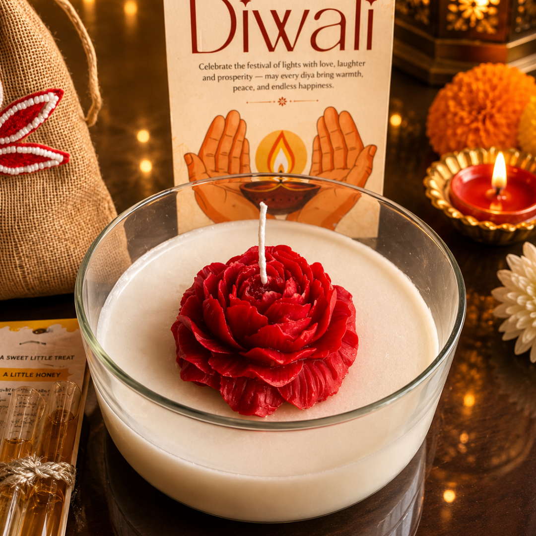 Crimson Rose Diwali Candle Gift Hamper – Elegant Festive Gift - https://artecasa.in/