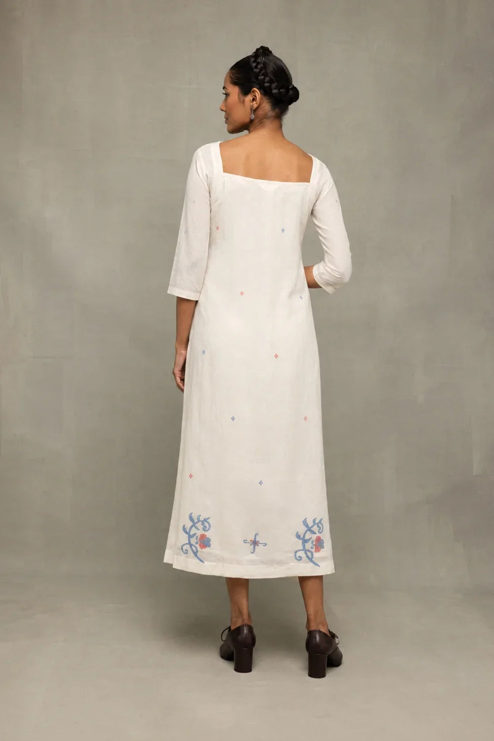 Cream Bela Buta Pure Cotton Jamdani Dress-Sutra Art of Clothing