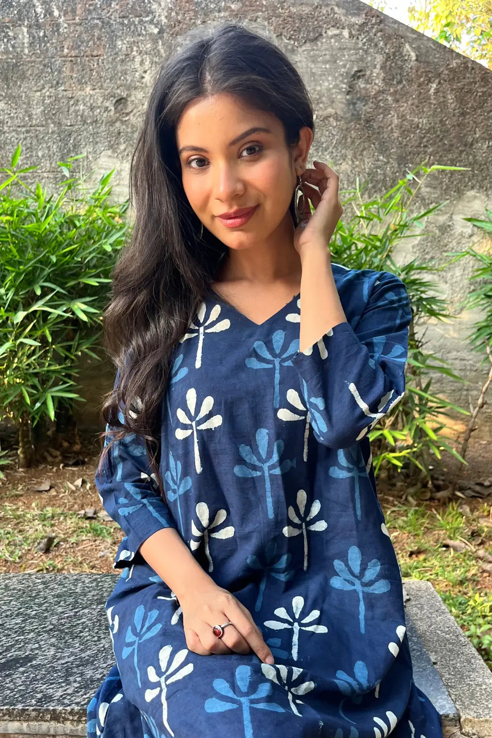 Indigo Block Print Dress-Sutra Art of Clothing