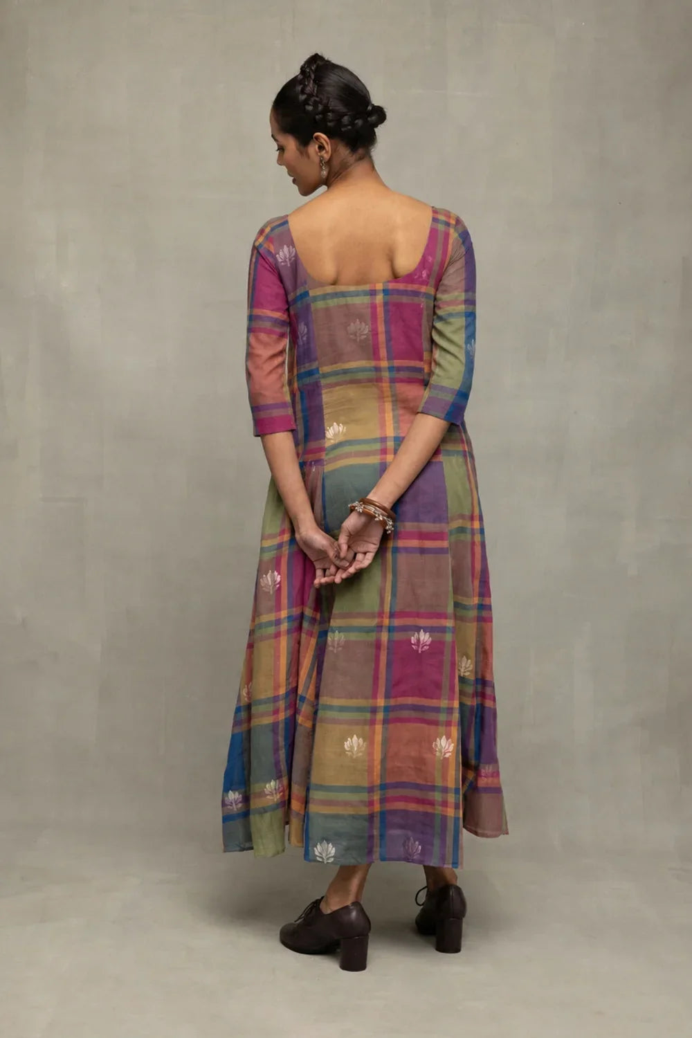 Multicolor Golden Shalpa Jamdani Dress-Sutra Art of Clothing