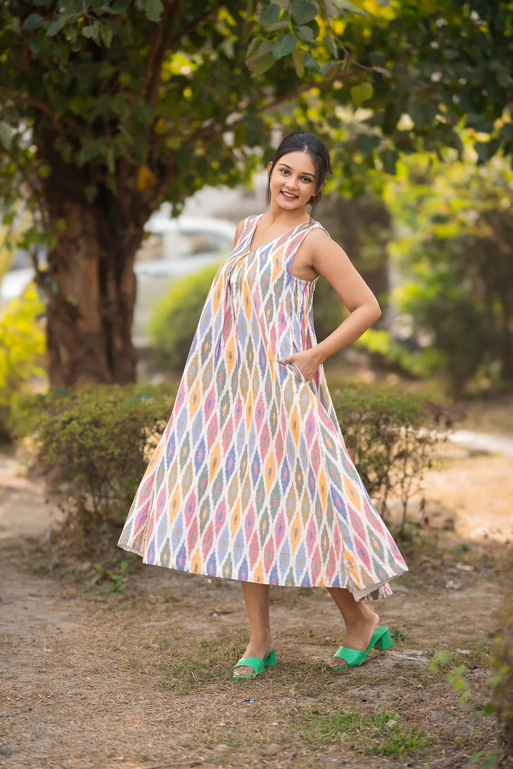 Casatta Ikkat Cotton Dress-Sutra Art of Clothing