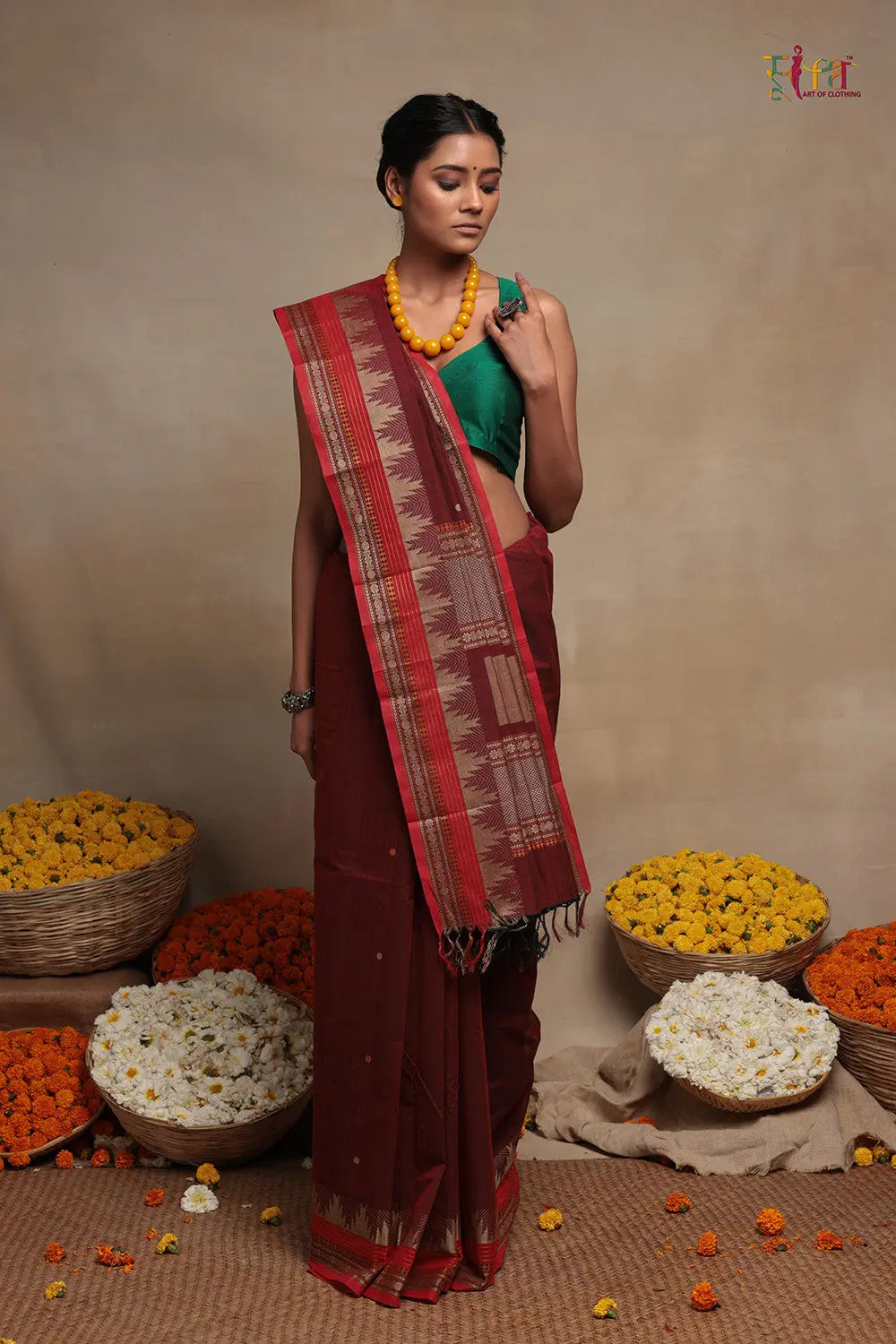 Maroon Handloom Pure Cotton Kanchi Saree-Sutra Art of Clothing