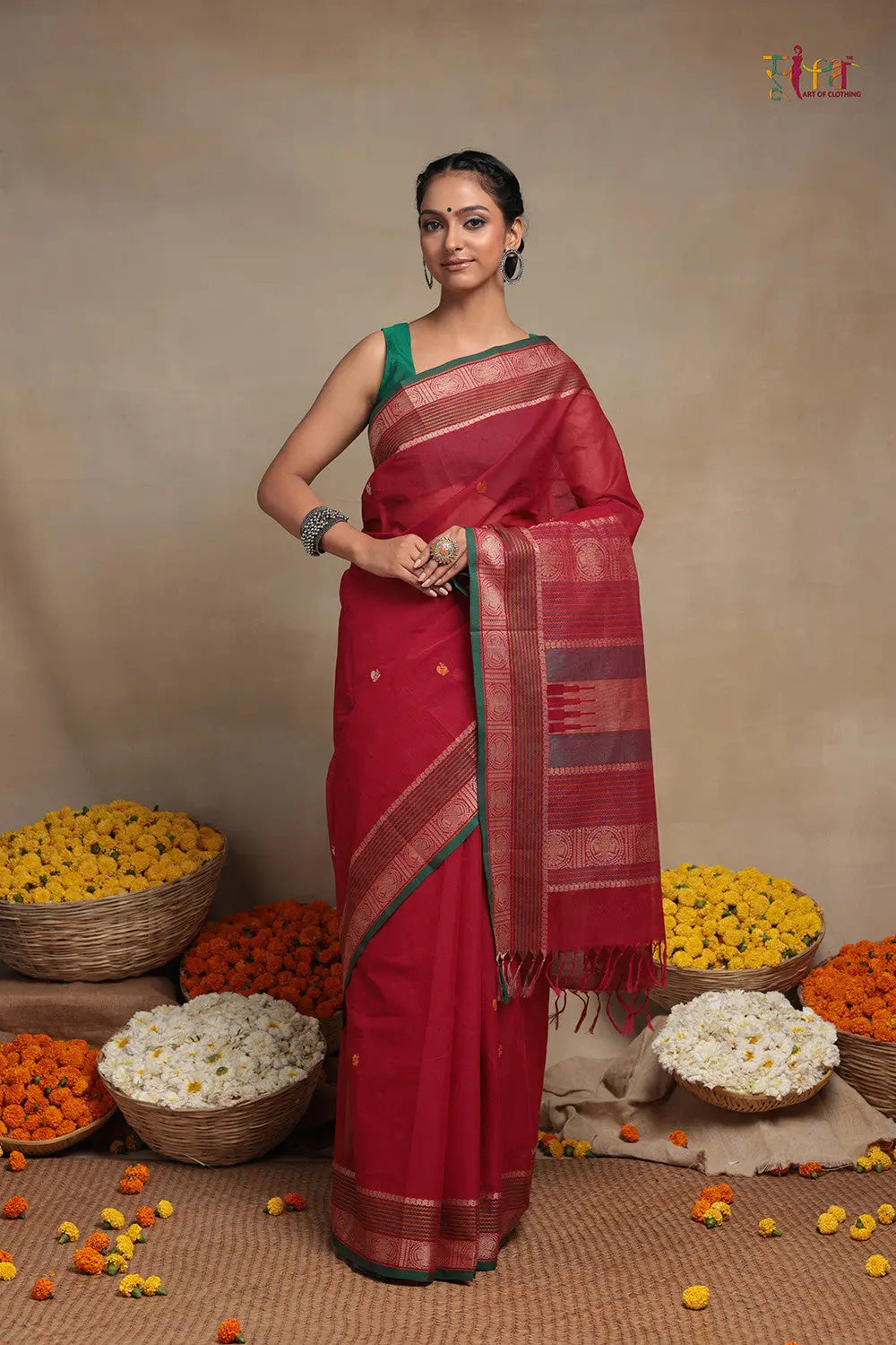 Handloom Magenta Pure Cotton Kanchi Saree-Sutra Art of Clothing