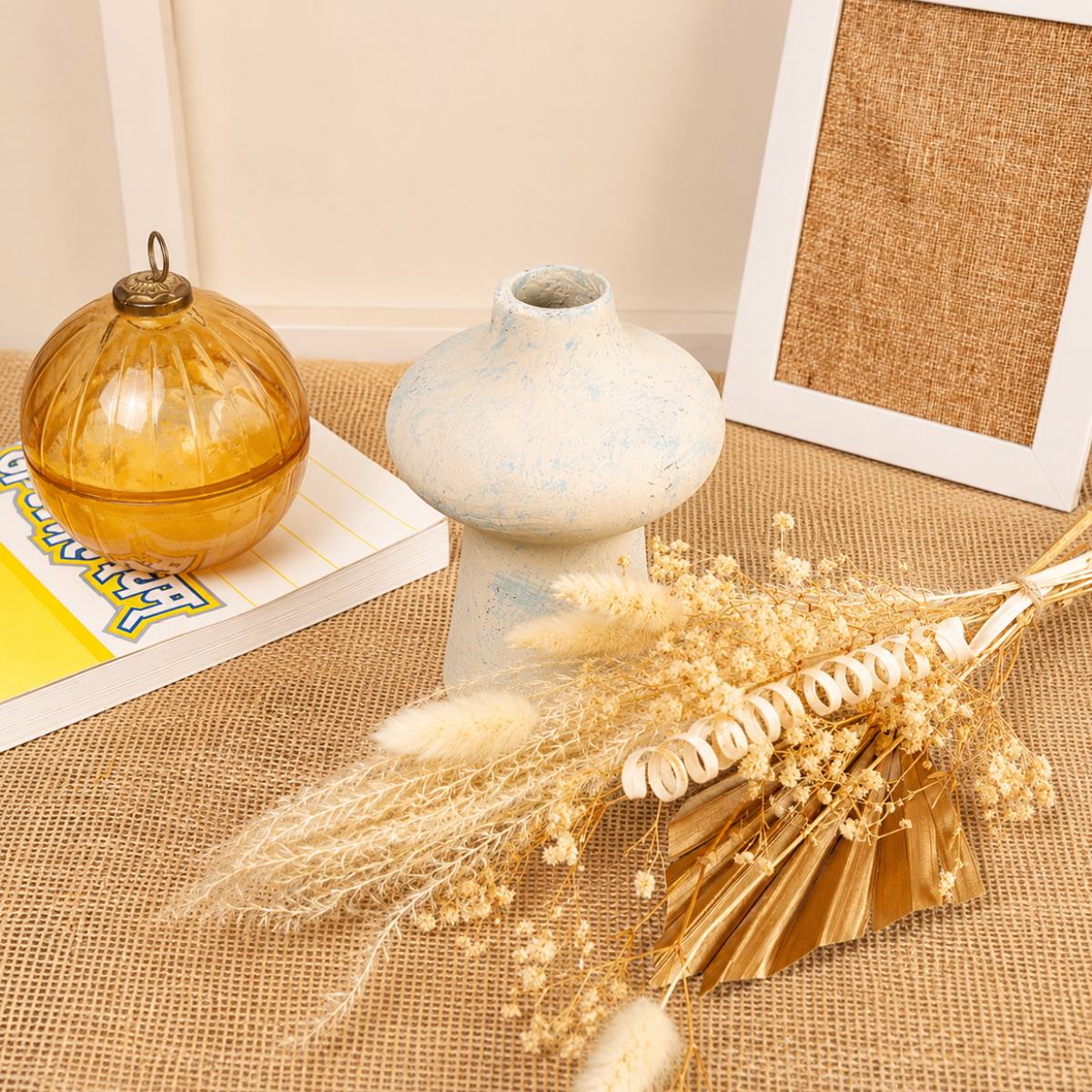 Elegant dried flower vase centerpiece