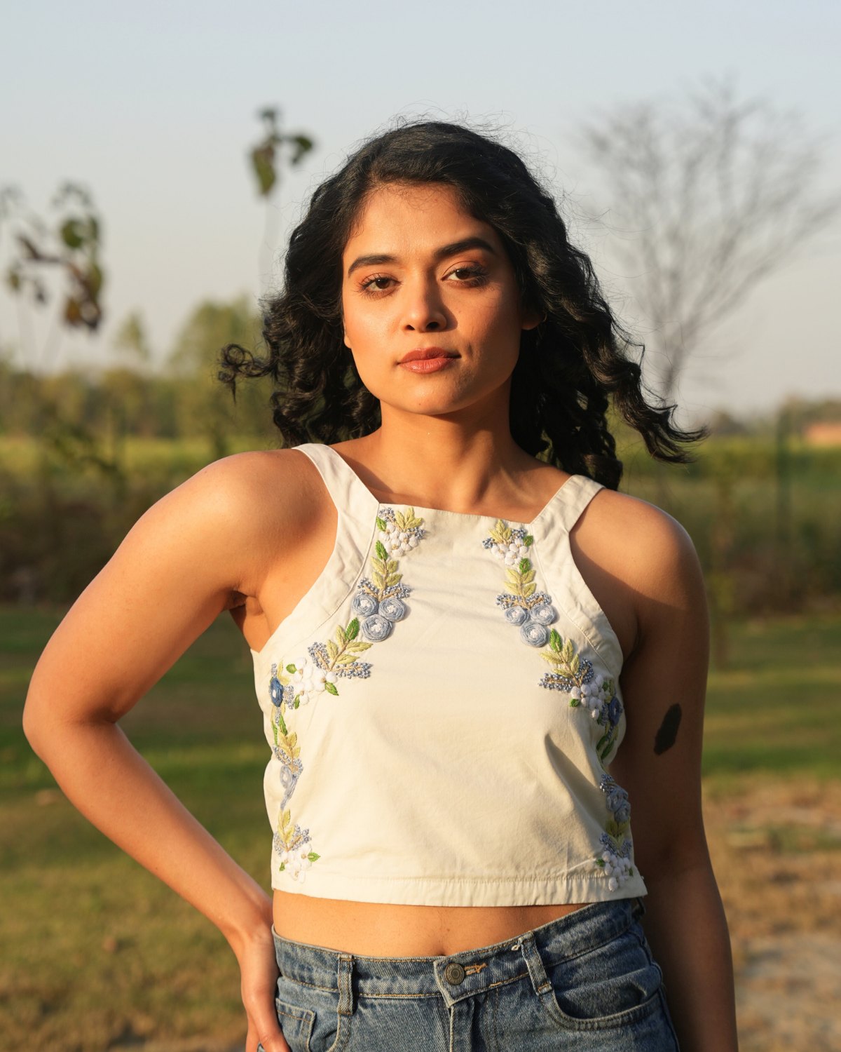 Pavaanii Hand-Embroidered Crop Top – hand-embroidered 100% cotton – RASRA MAI