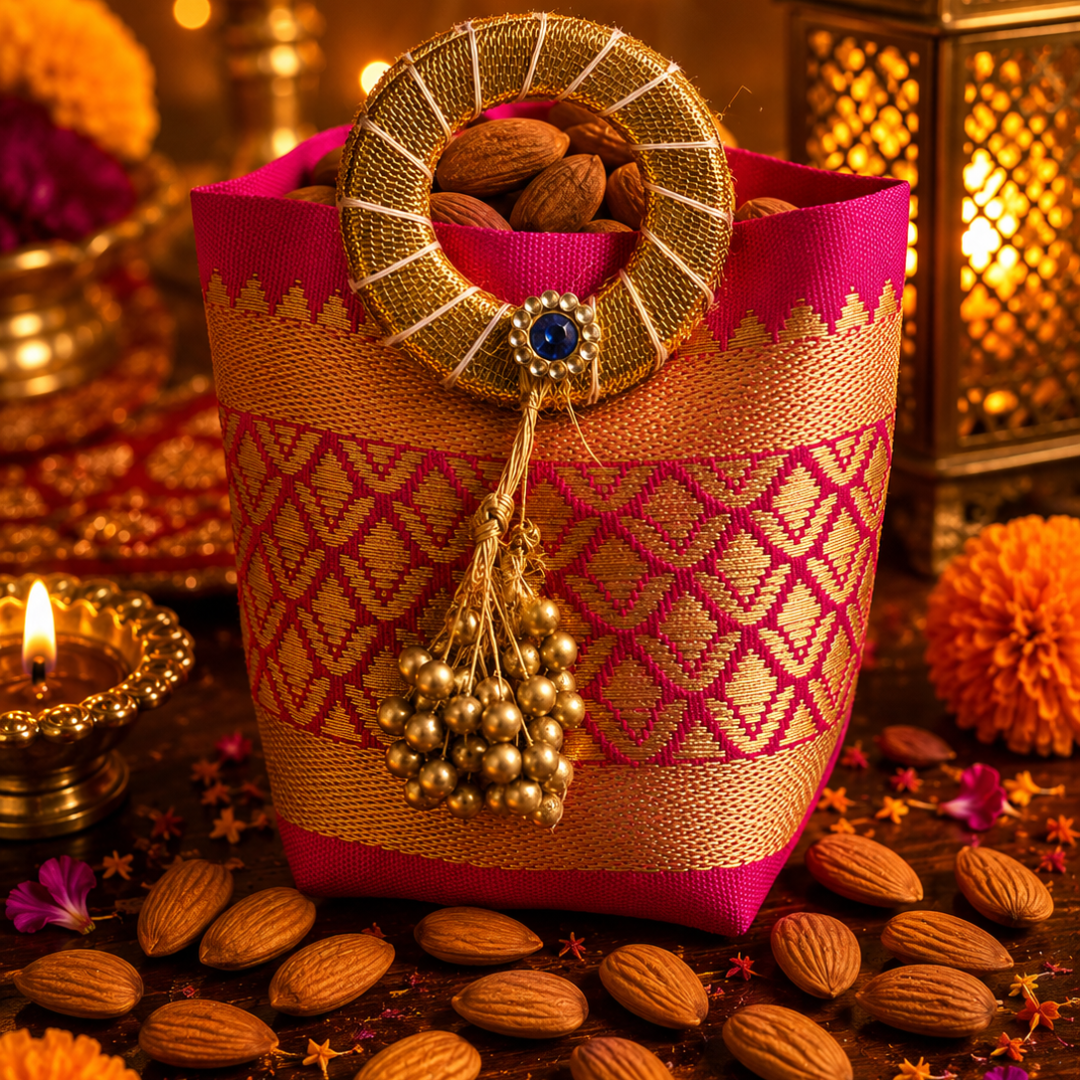 Shubh Labh Pink Celebration Gift Box | Urli Candle, Almonds & Diwali Hamper - https://artecasa.in/