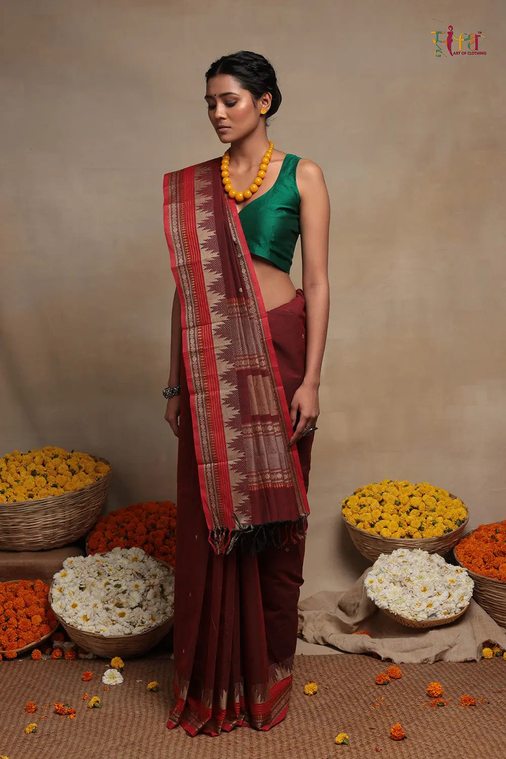 Maroon Handloom Pure Cotton Kanchi Saree-Sutra Art of Clothing