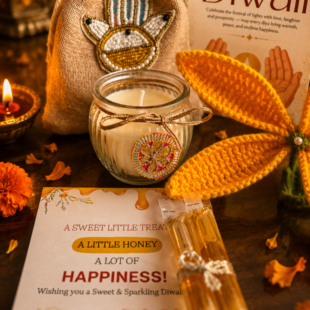 Sunshine Crochet Tulip Candle Gift Hamper – Elegant Diwali Gift - https://artecasa.in/
