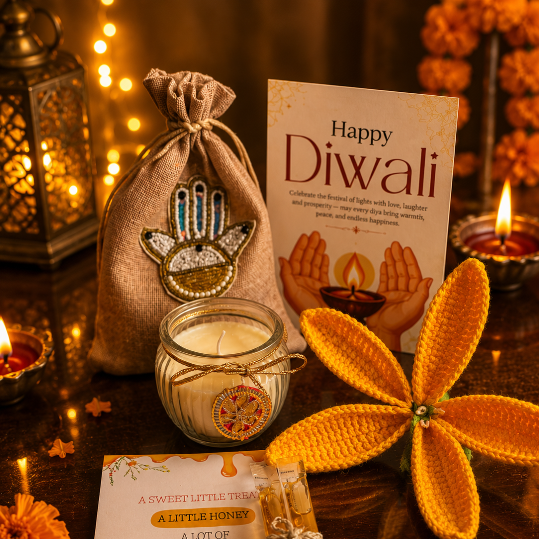 Sunshine Crochet Tulip Candle Gift Hamper – Elegant Diwali Gift - https://artecasa.in/