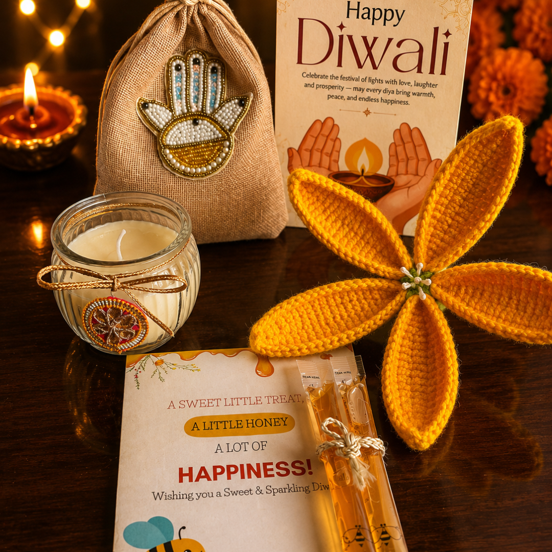 Sunshine Crochet Tulip Candle Gift Hamper – Elegant Diwali Gift - https://artecasa.in/