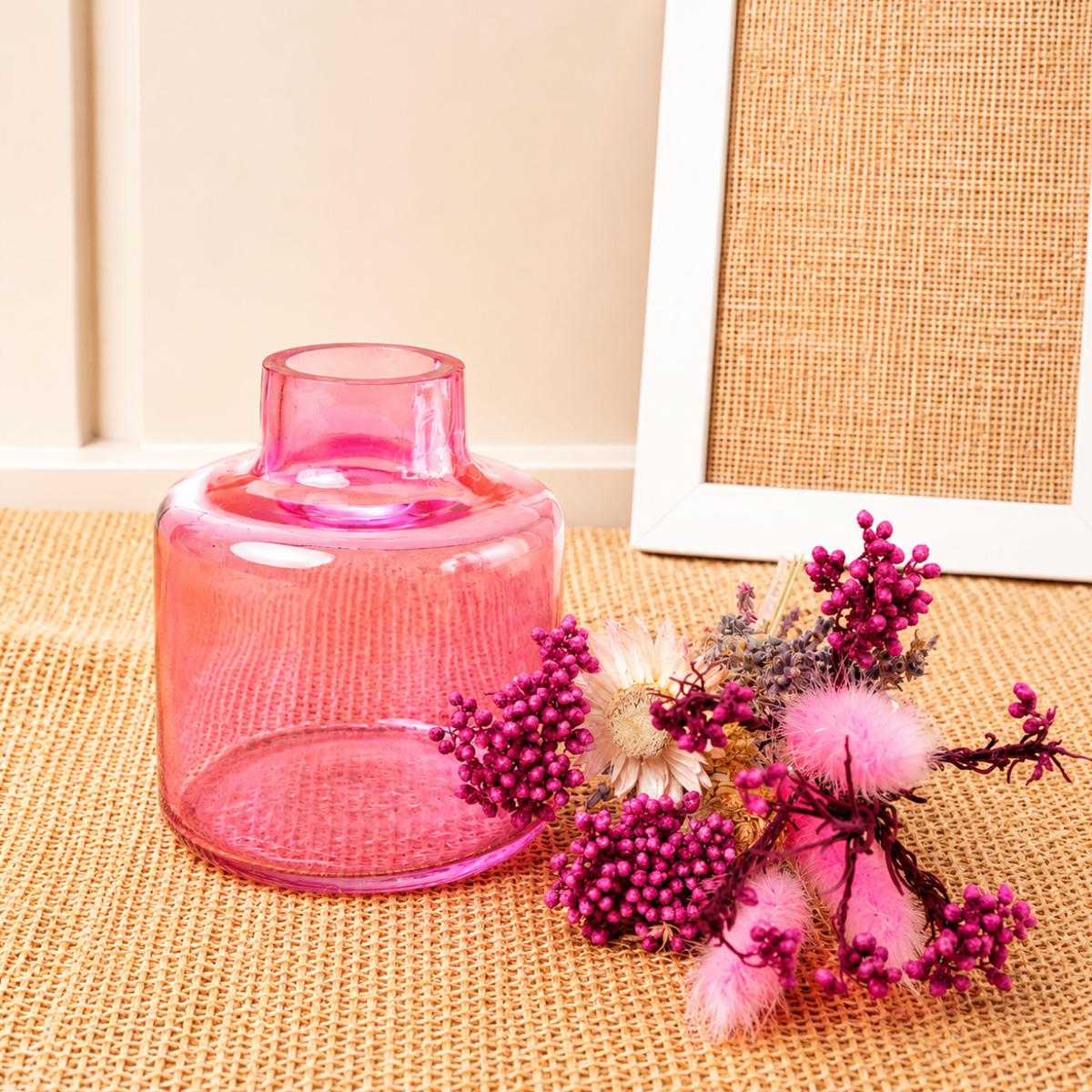 Blush Bloom Pink Vase with Dried Flowers | Decorative Home Décor Vase - https://artecasa.in/