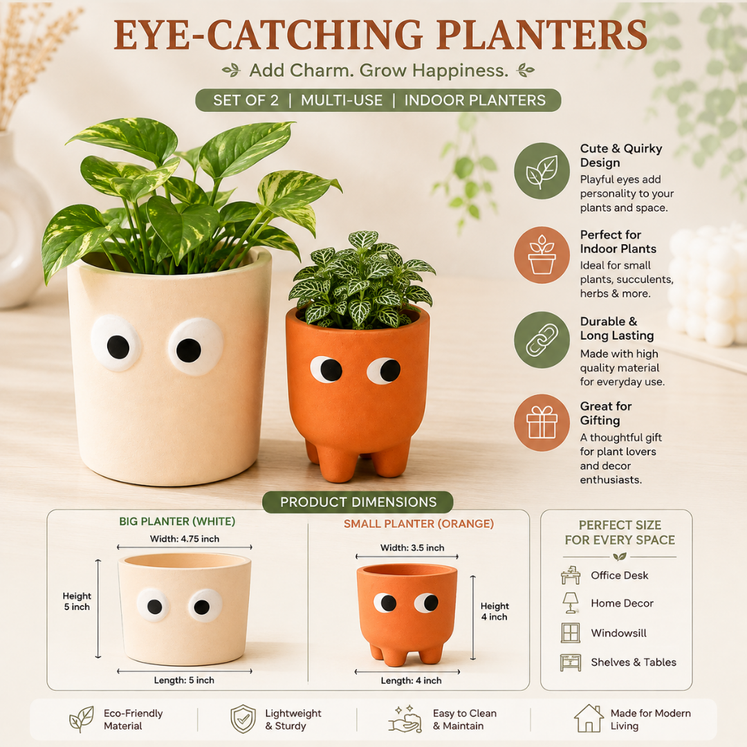 Petite Form Decorative Face Planter Set of 2 – Orange & White - https://artecasa.in/