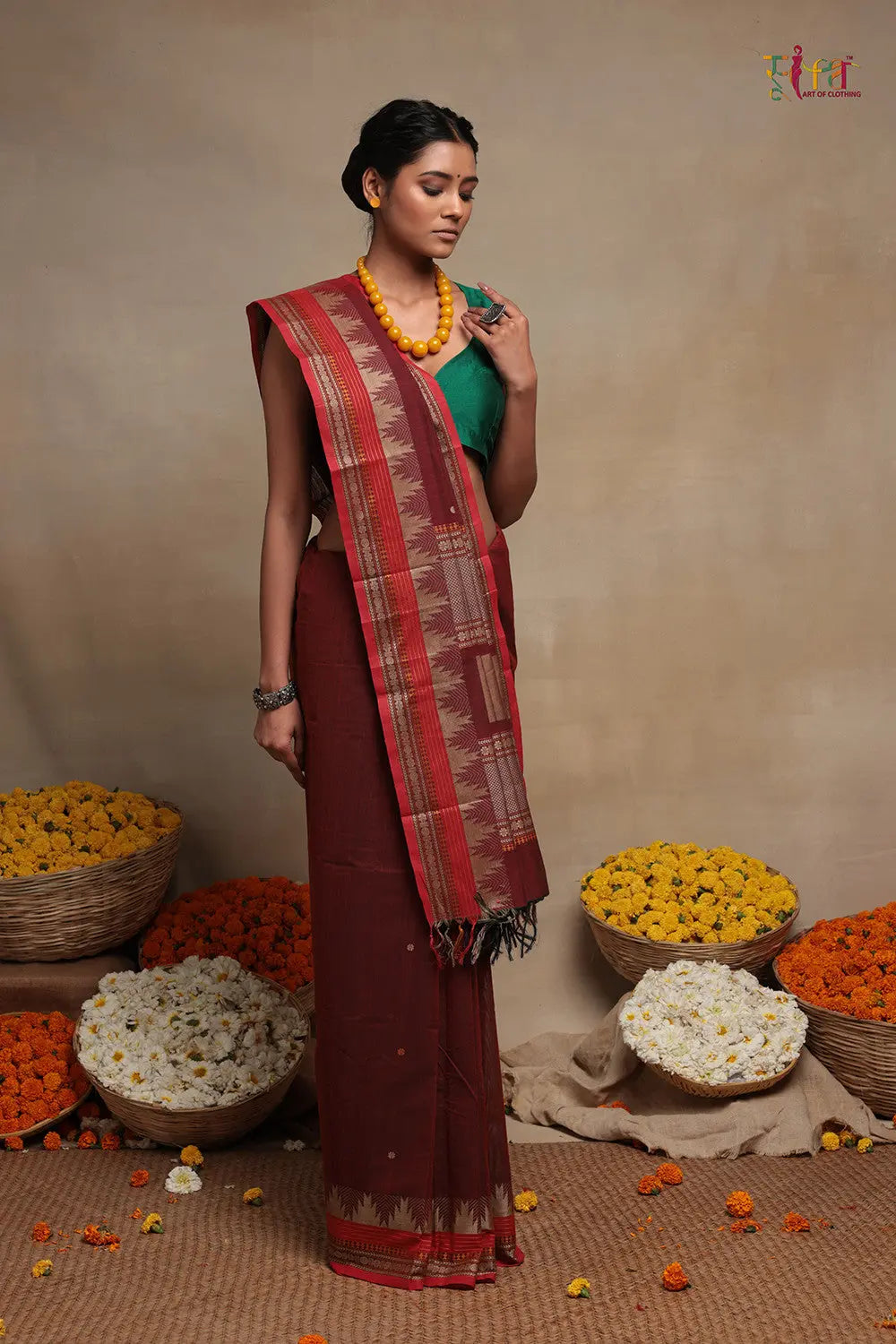 Maroon Handloom Pure Cotton Kanchi Saree-Sutra Art of Clothing