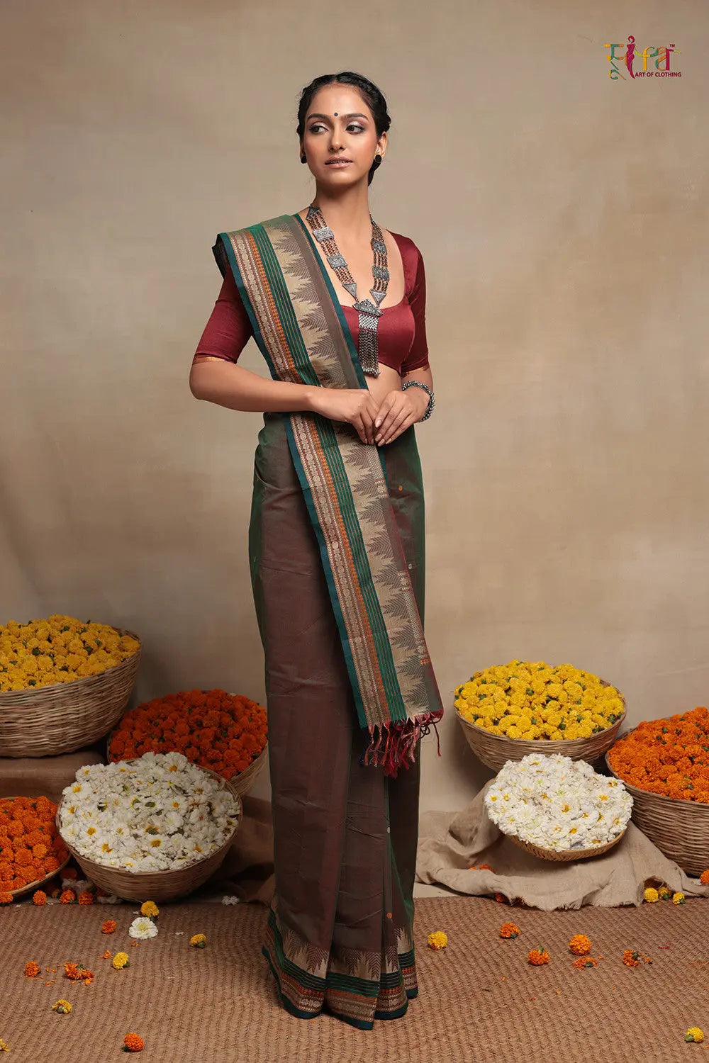 Maroon Handloom Pure Cotton Kanchi Saree-Sutra Art of Clothing