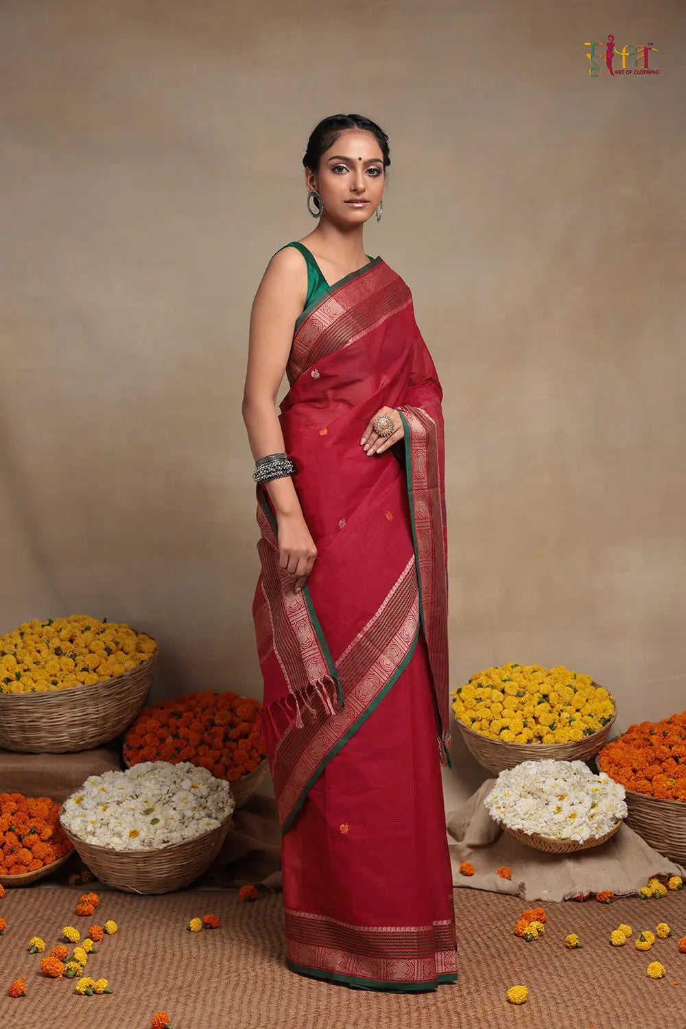 Handloom Magenta Pure Cotton Kanchi Saree-Sutra Art of Clothing