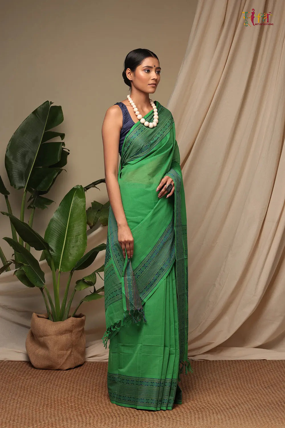 Green Pure Cotton Handloom Kanchi Saree-Sutra Art of Clothing