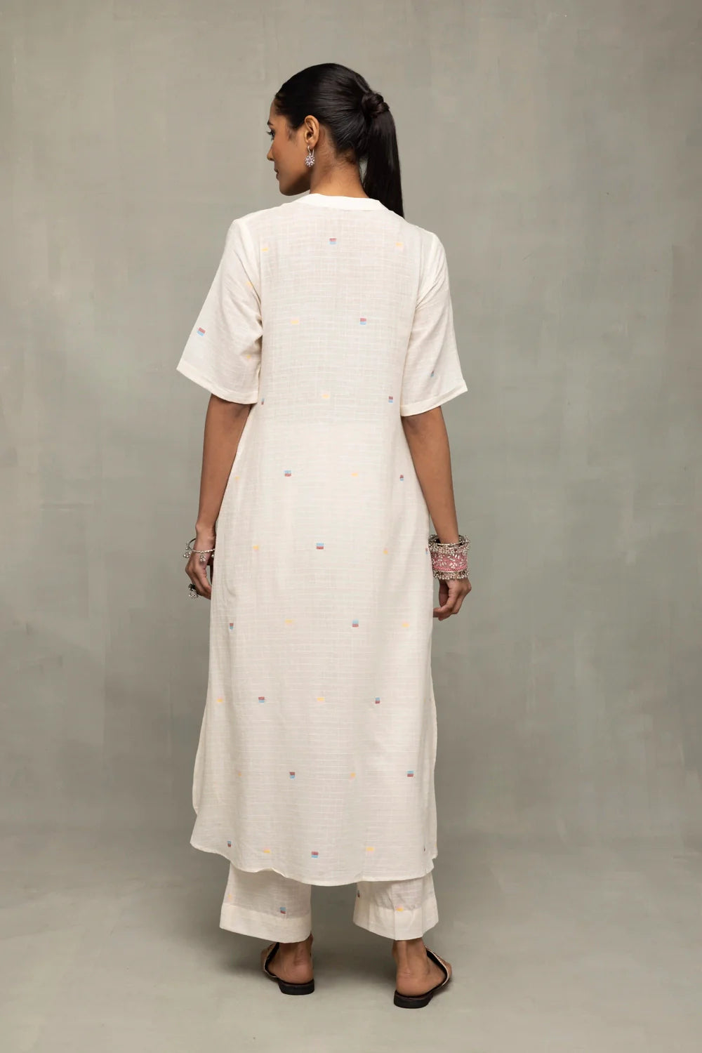Ivory Handwoven Jamdani Straight Pant-Sutra Art of Clothing