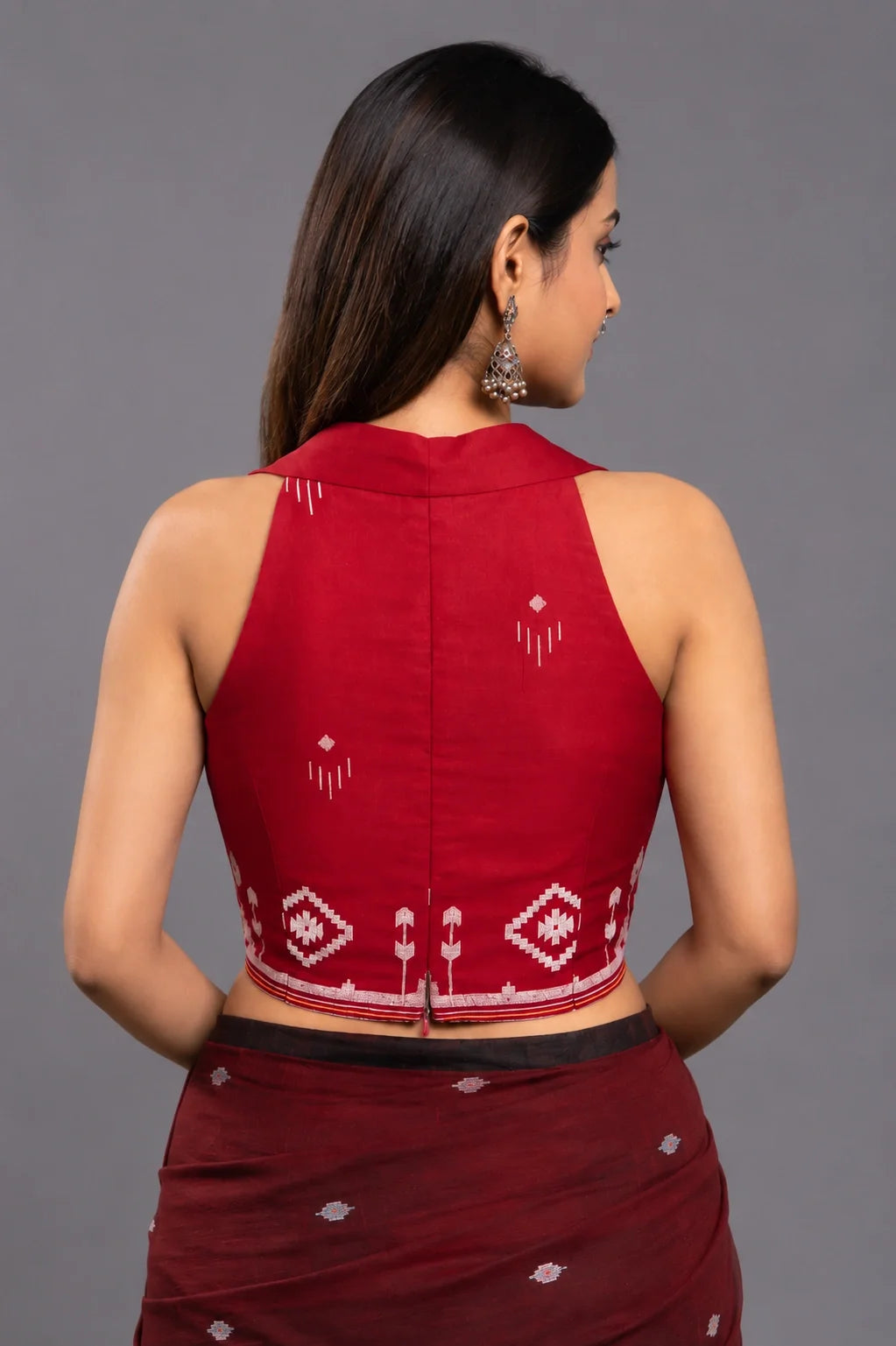 Mohak Red Jamdani Blouse-Sutra Art of Clothing