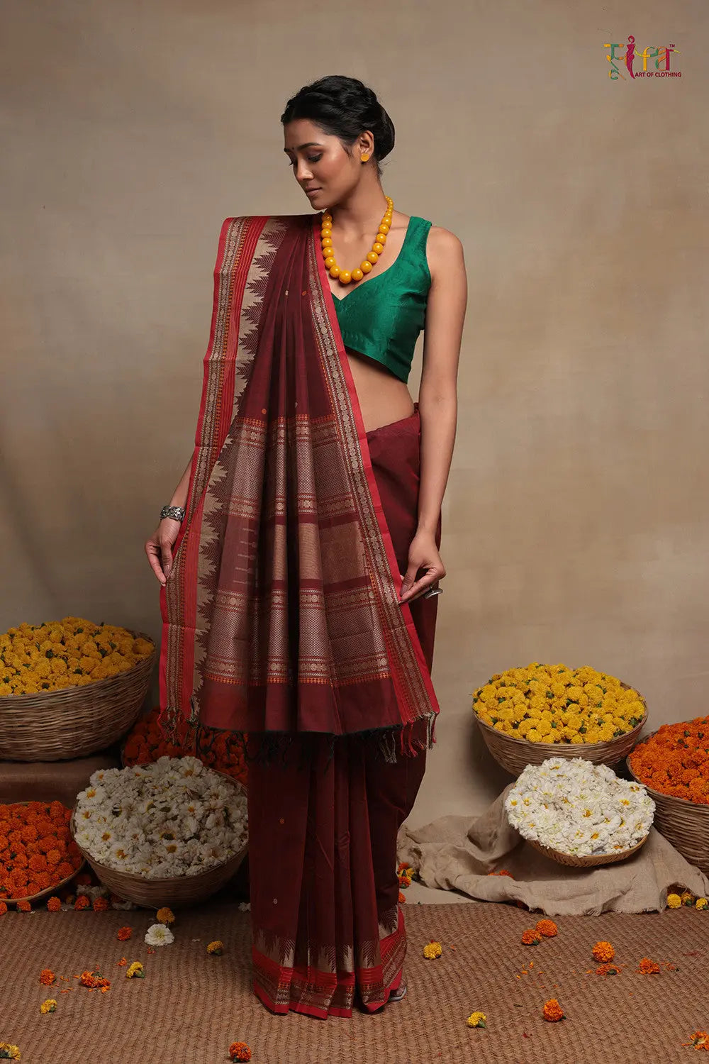 Maroon Handloom Pure Cotton Kanchi Saree-Sutra Art of Clothing