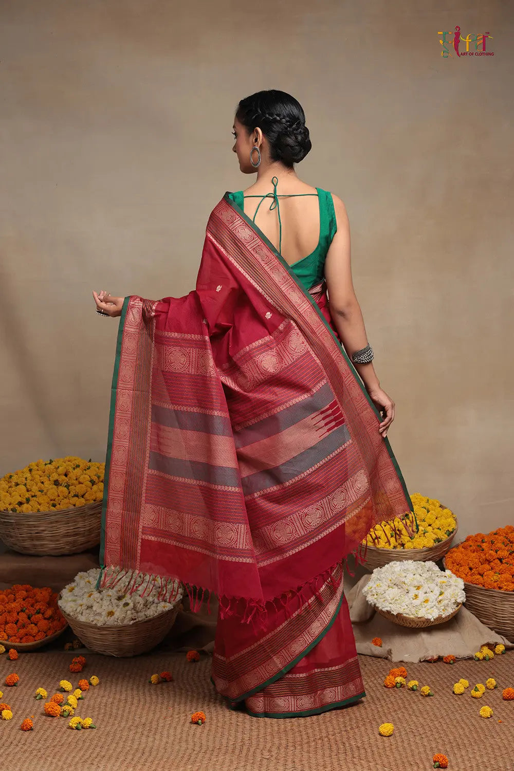 Handloom Magenta Pure Cotton Kanchi Saree-Sutra Art of Clothing
