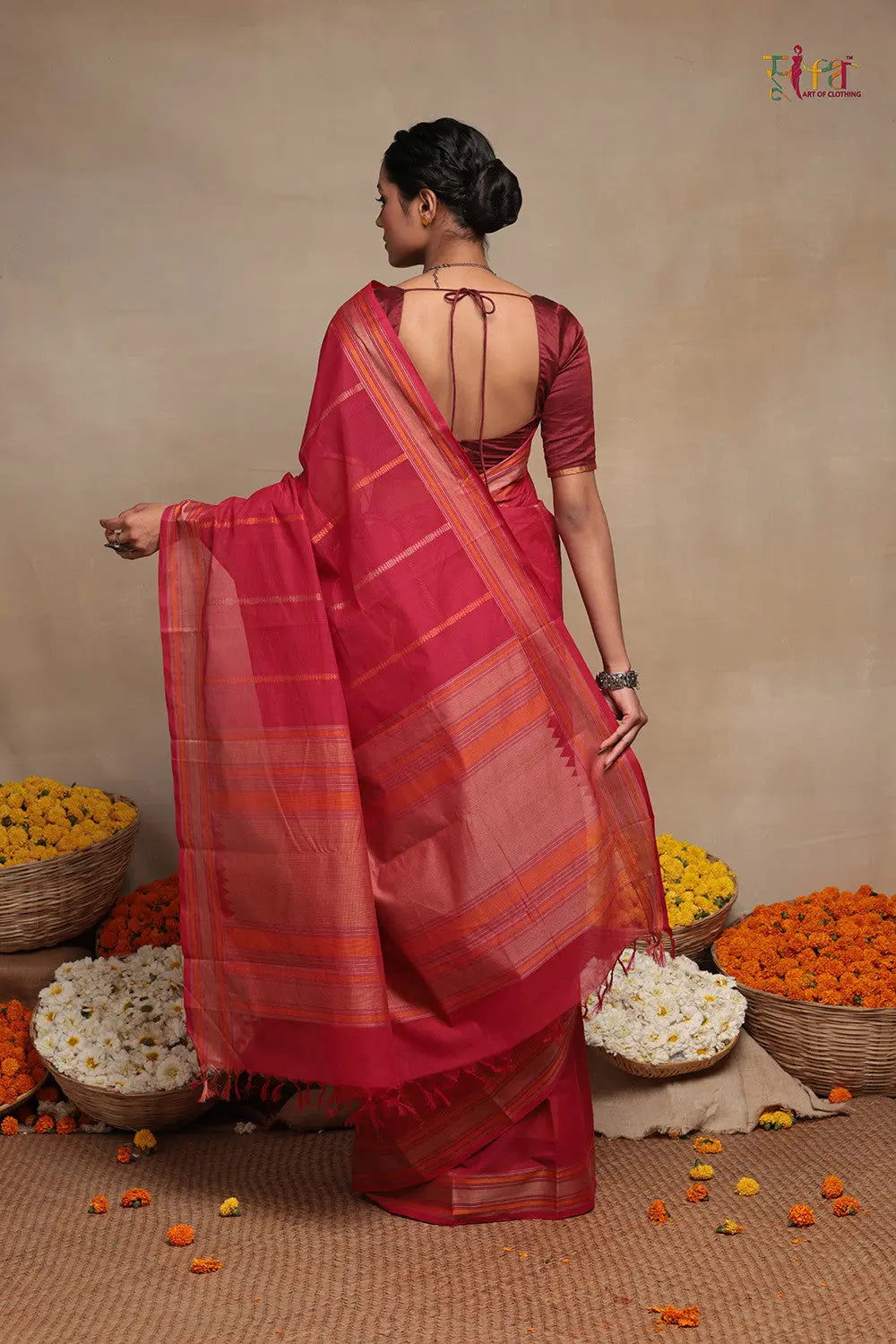 Magenta Handloom Kanchi Saree With Stripes-Sutra Art of Clothing