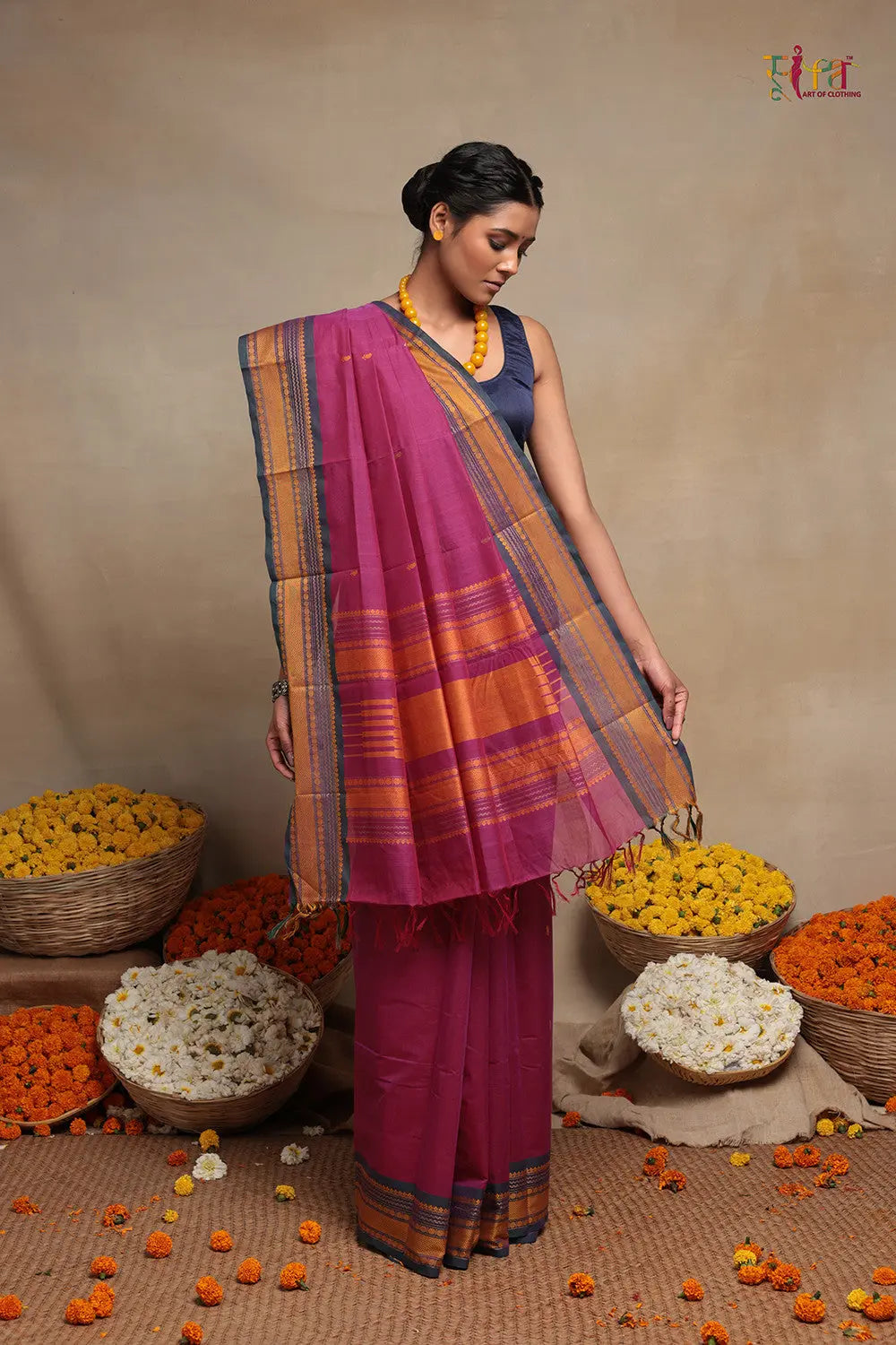 Pink Handloom Kanchi Cotton Saree-Sutra Art of Clothing