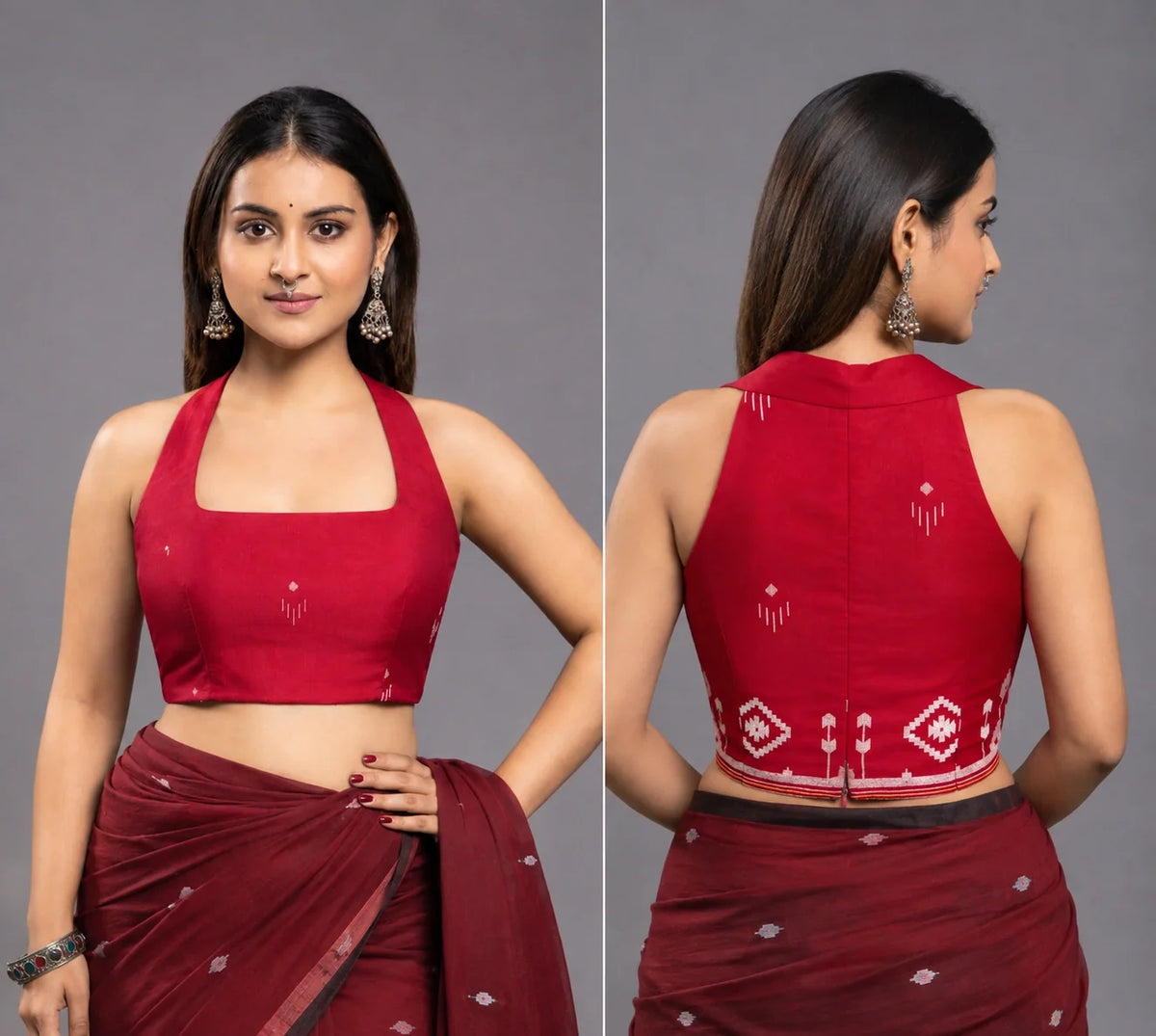 Mohak Red Jamdani Blouse-Sutra Art of Clothing