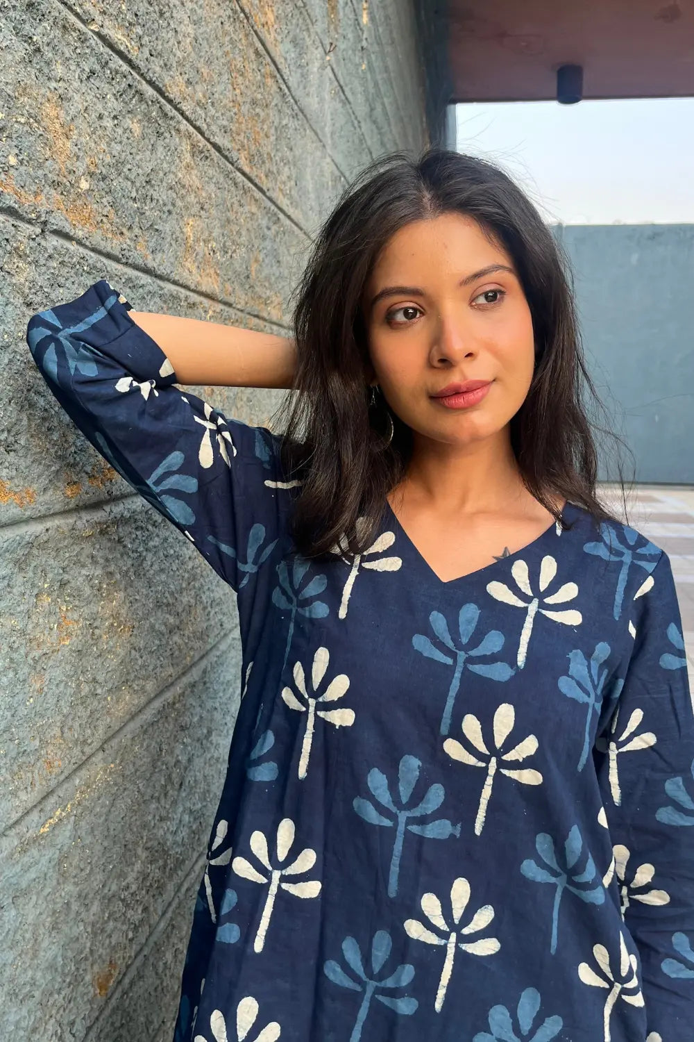 Indigo Block Print Dress-Sutra Art of Clothing