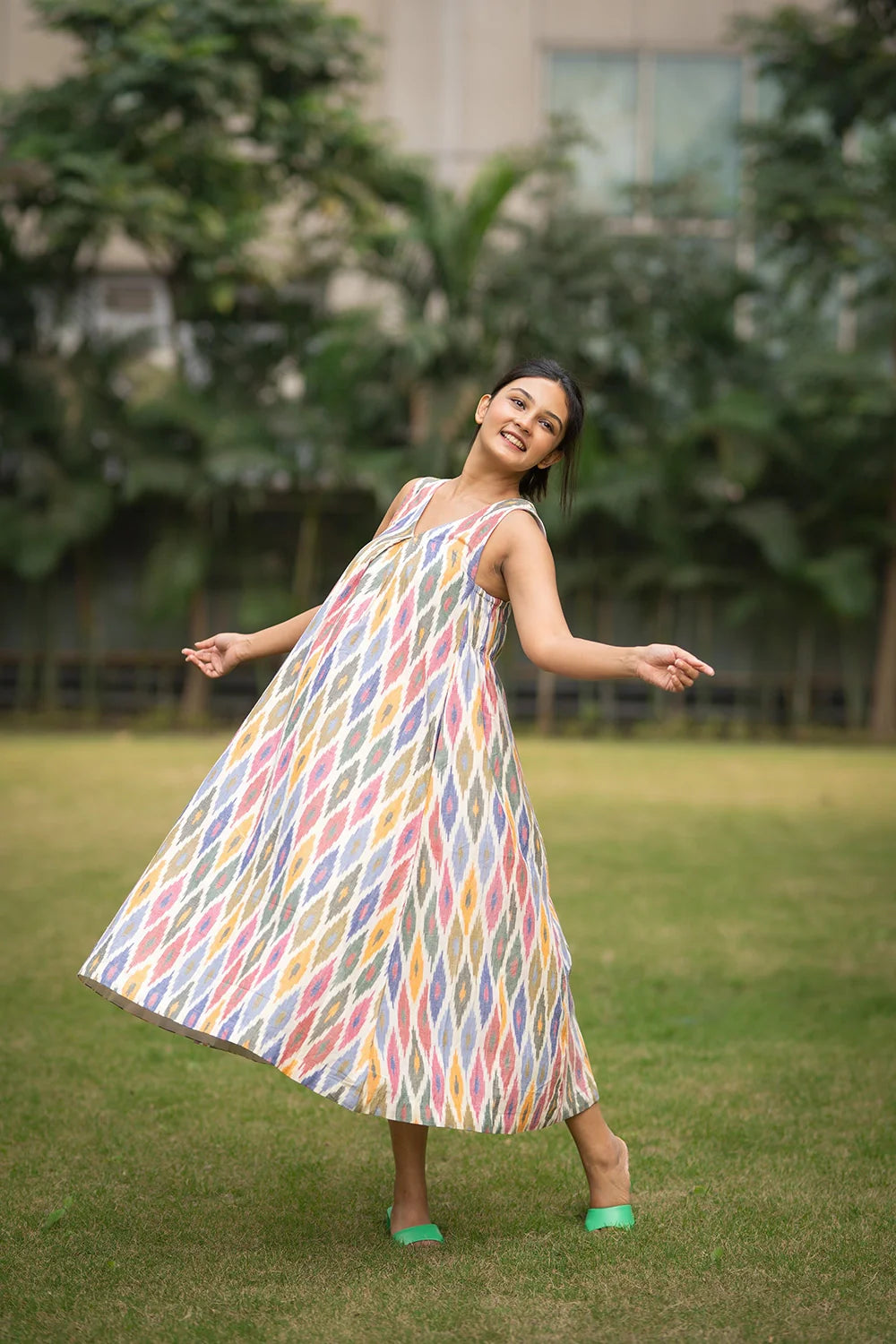 Casatta Ikkat Cotton Dress-Sutra Art of Clothing