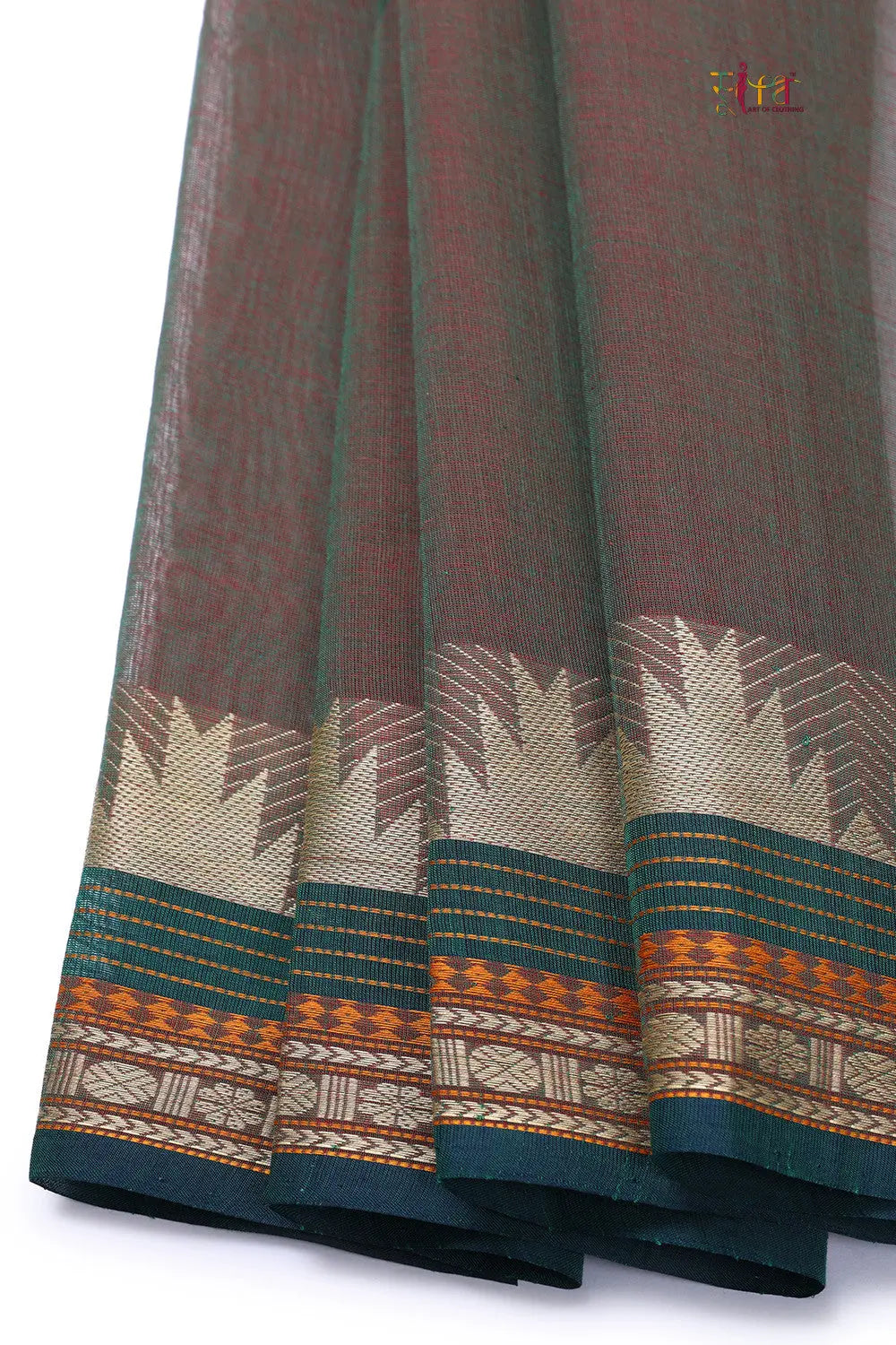 Green Handloom Pure Cotton Kanchi Saree-Sutra Art of Clothing