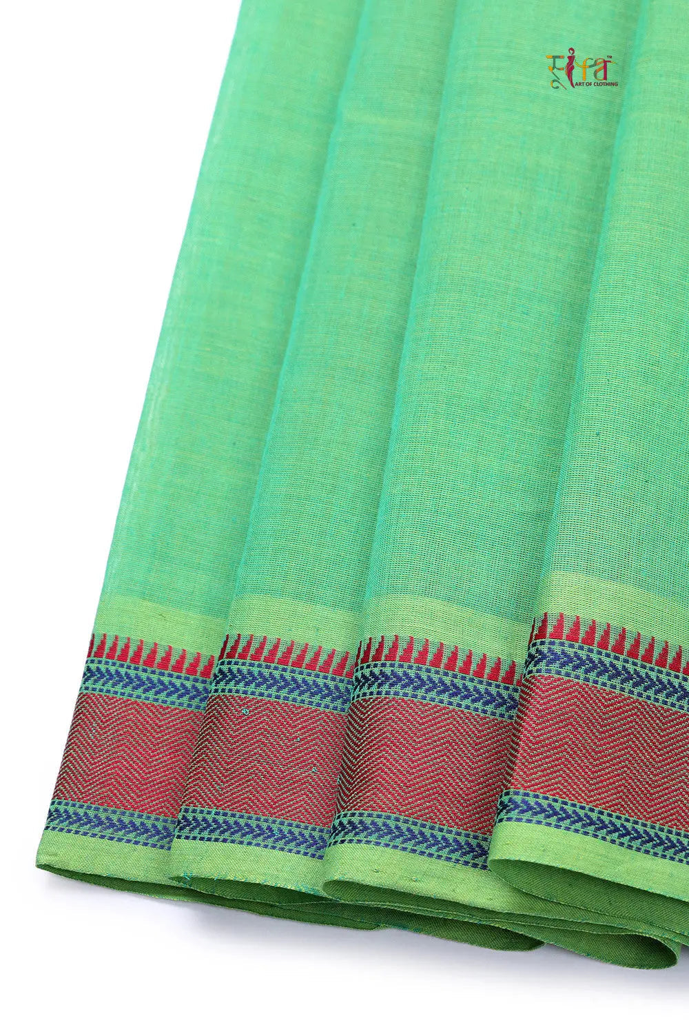 Emerald Green Pure Cotton Kanchi Saree-Sutra Art of Clothing