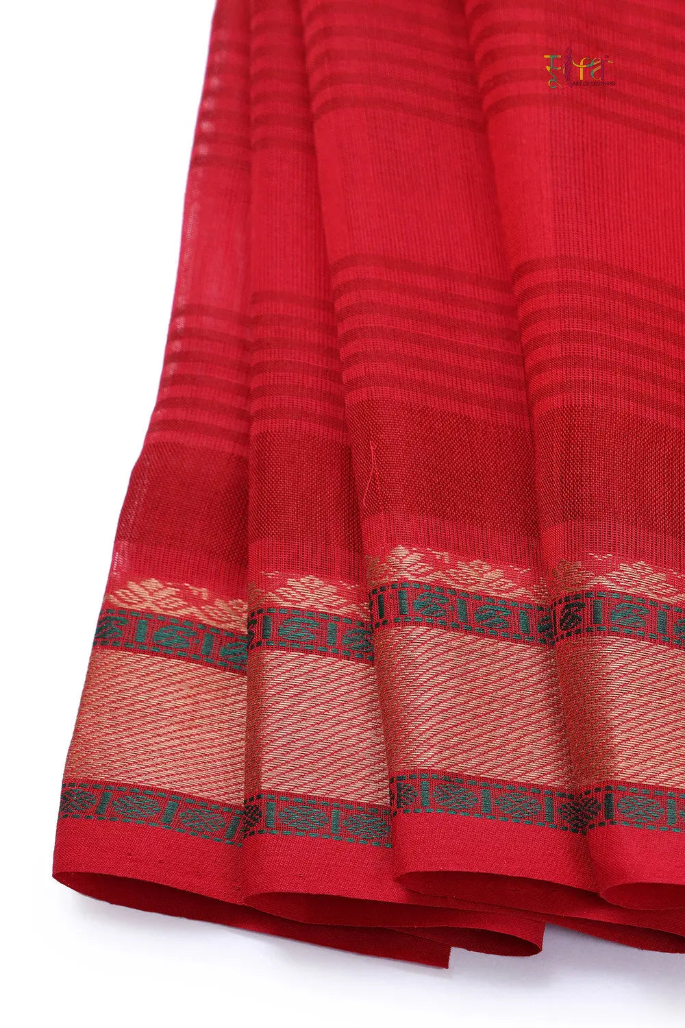 Handloom Orange & Red Pure Cotton Kanchi Saree-Sutra Art of Clothing