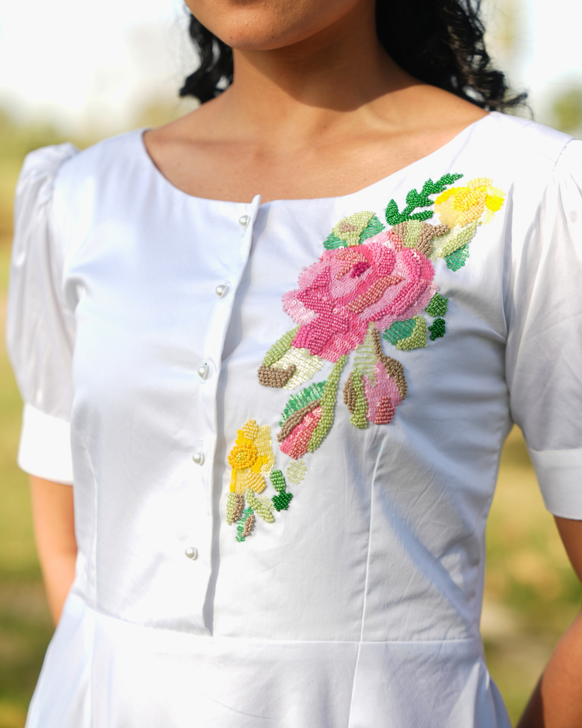Jiyyaa Hand-Embroidered Midi Dress – hand-embroidered 100% cotton – RASRA MAI