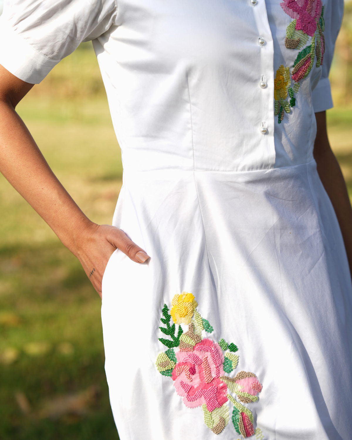 Jiyyaa Hand-Embroidered Midi Dress – hand-embroidered 100% cotton – RASRA MAI