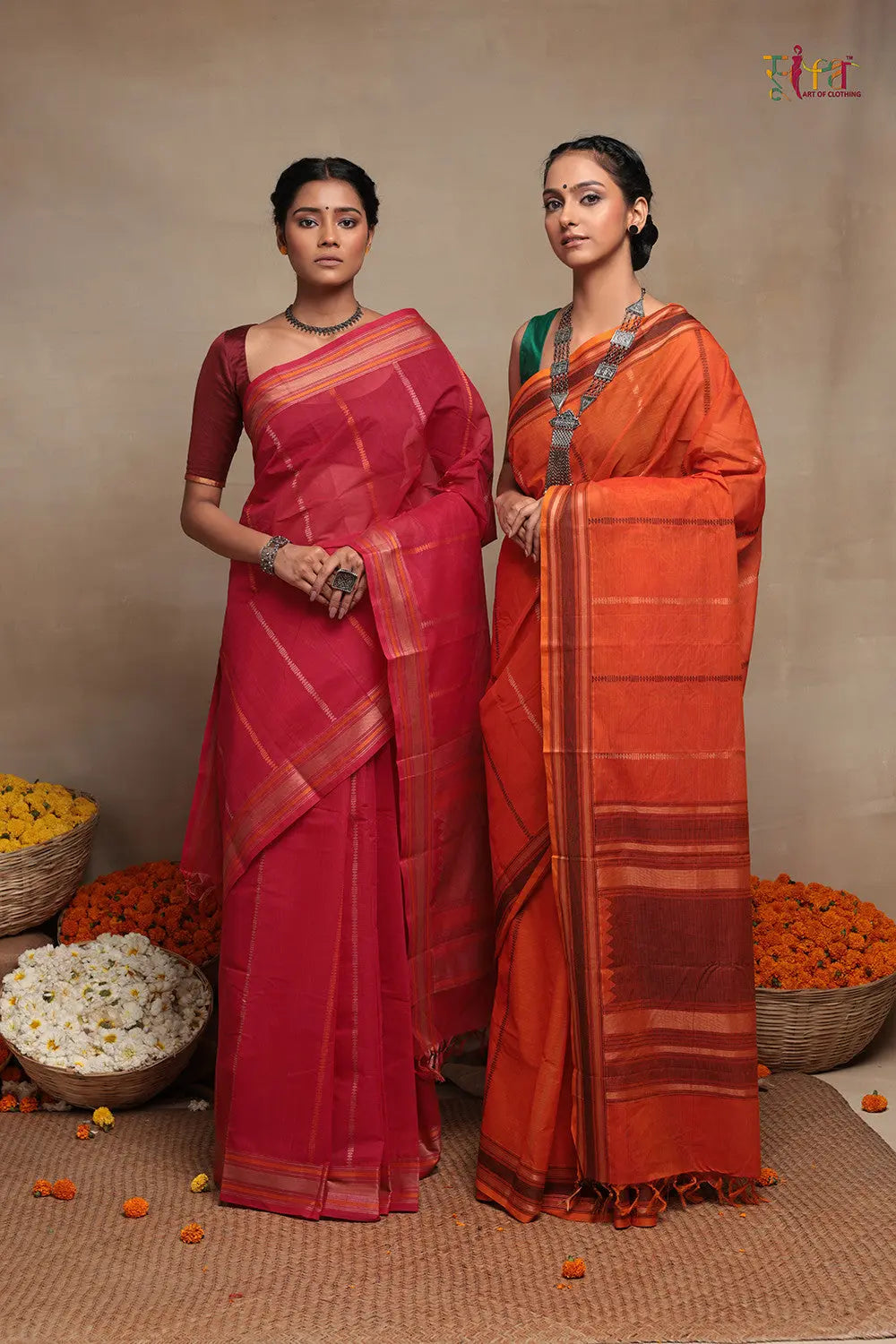Magenta Handloom Kanchi Saree With Stripes-Sutra Art of Clothing