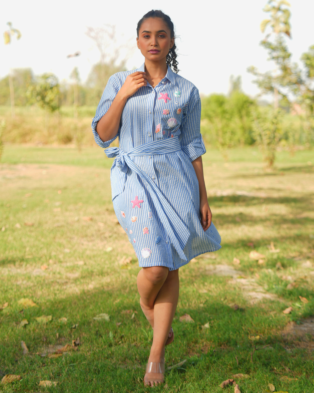 Rishika Hand-Embroidered Shirt Dress – hand-embroidered 100% cotton – RASRA MAI