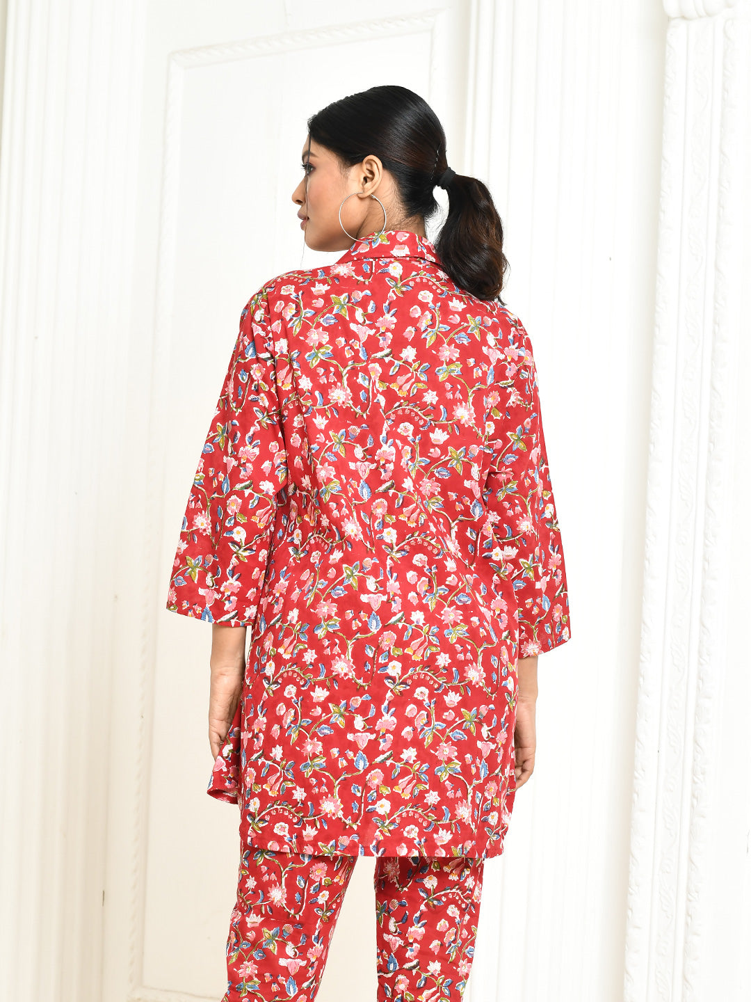 Aesica Handprinted Women's Cotton Shirt for holiday wear