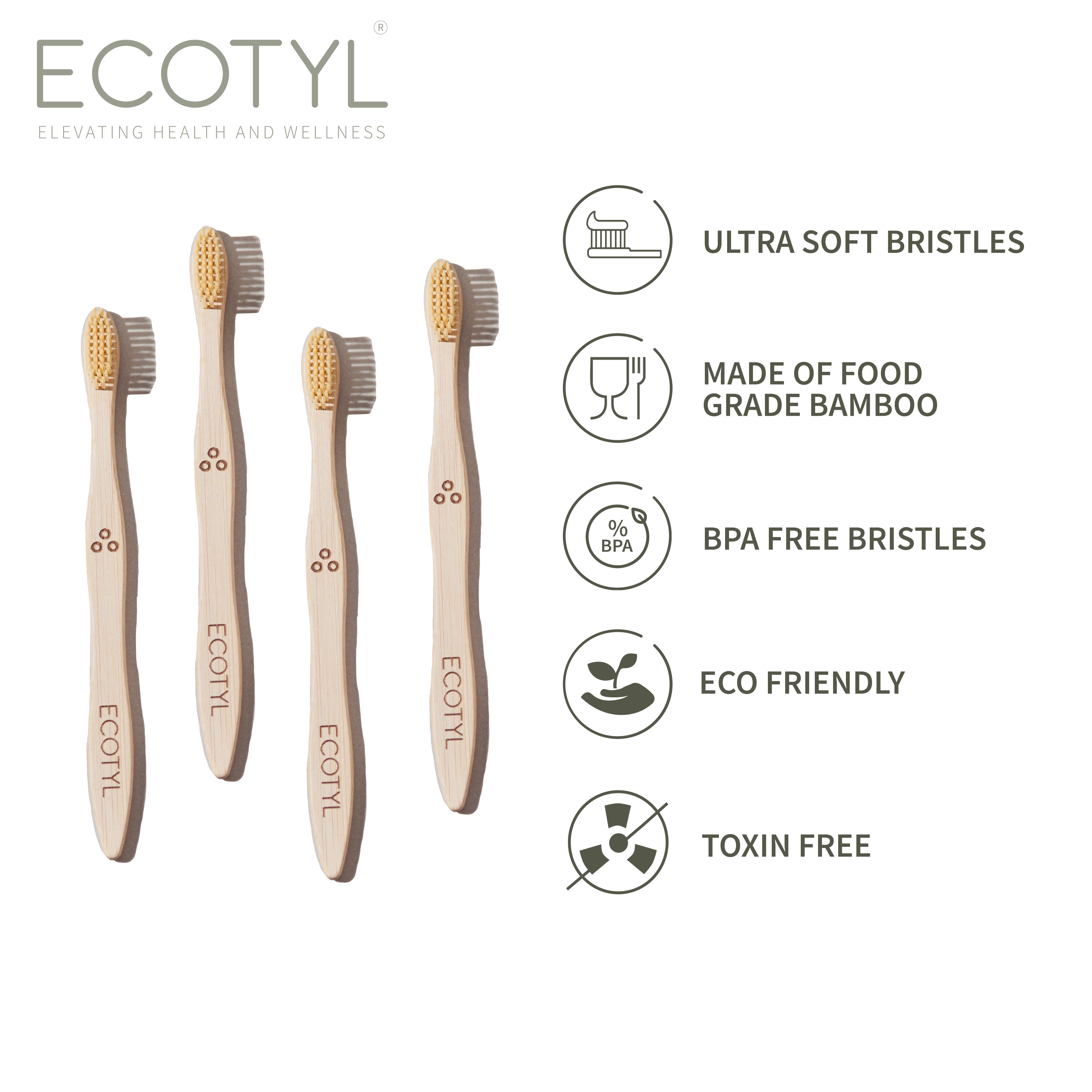 Ultra Soft Bamboo Tooth Brush - Set of 4 - Ecotyl - 100% Organic I Sustainable