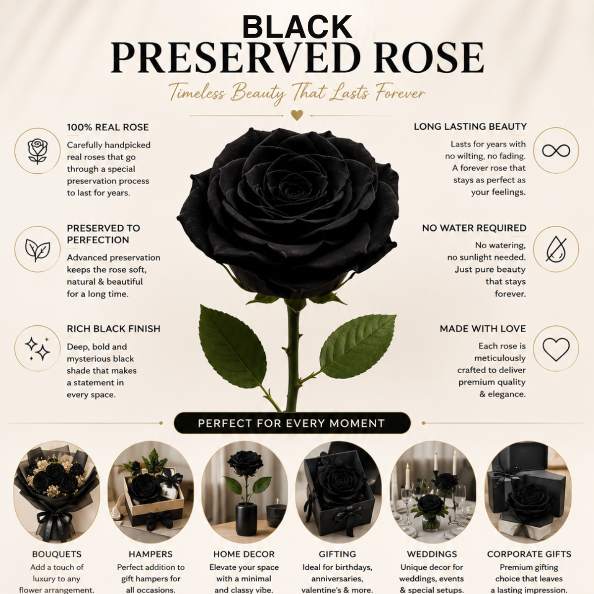 Long lasting black rose flower for gifting