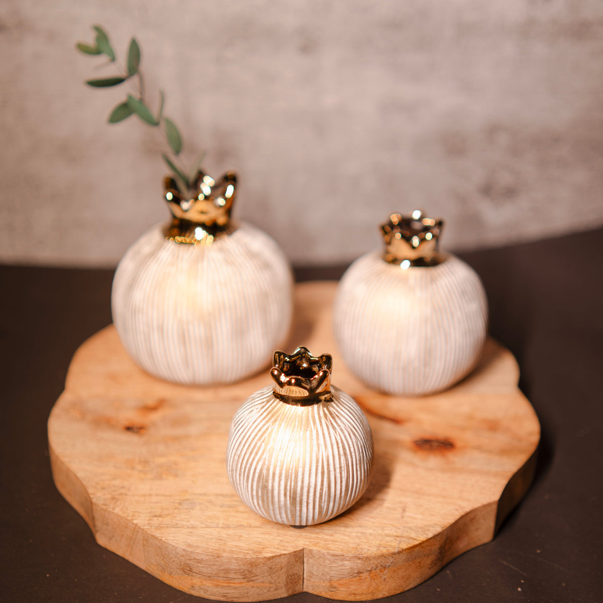Golden Pomegranate Glory Vase Set – Luxury Porcelain Mini Vases for Home Decor - https://artecasa.in/